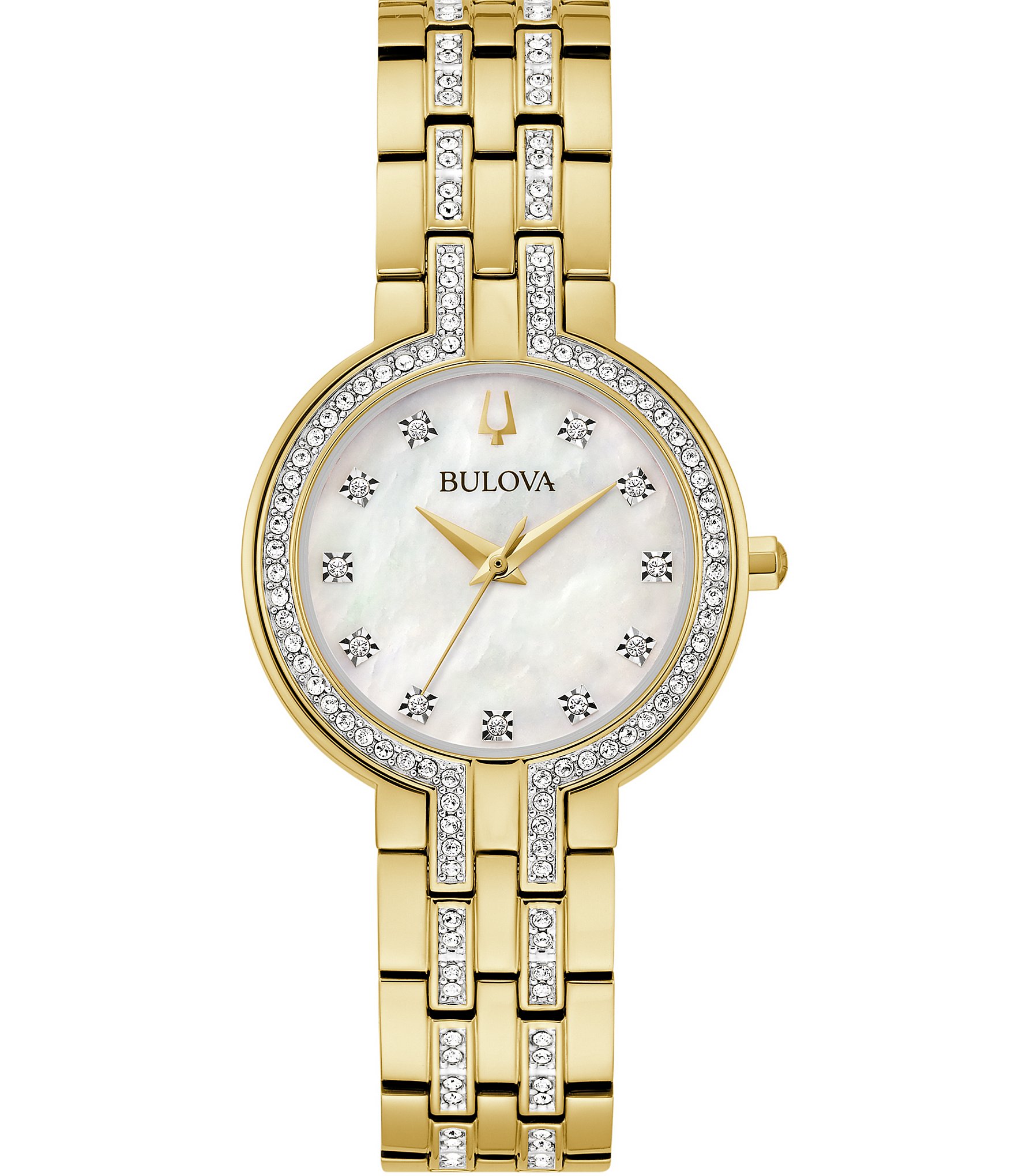 Bulova Women's Crystal Collection Quartz Analog Gold Tone Stainless Steel Bracelet Watch