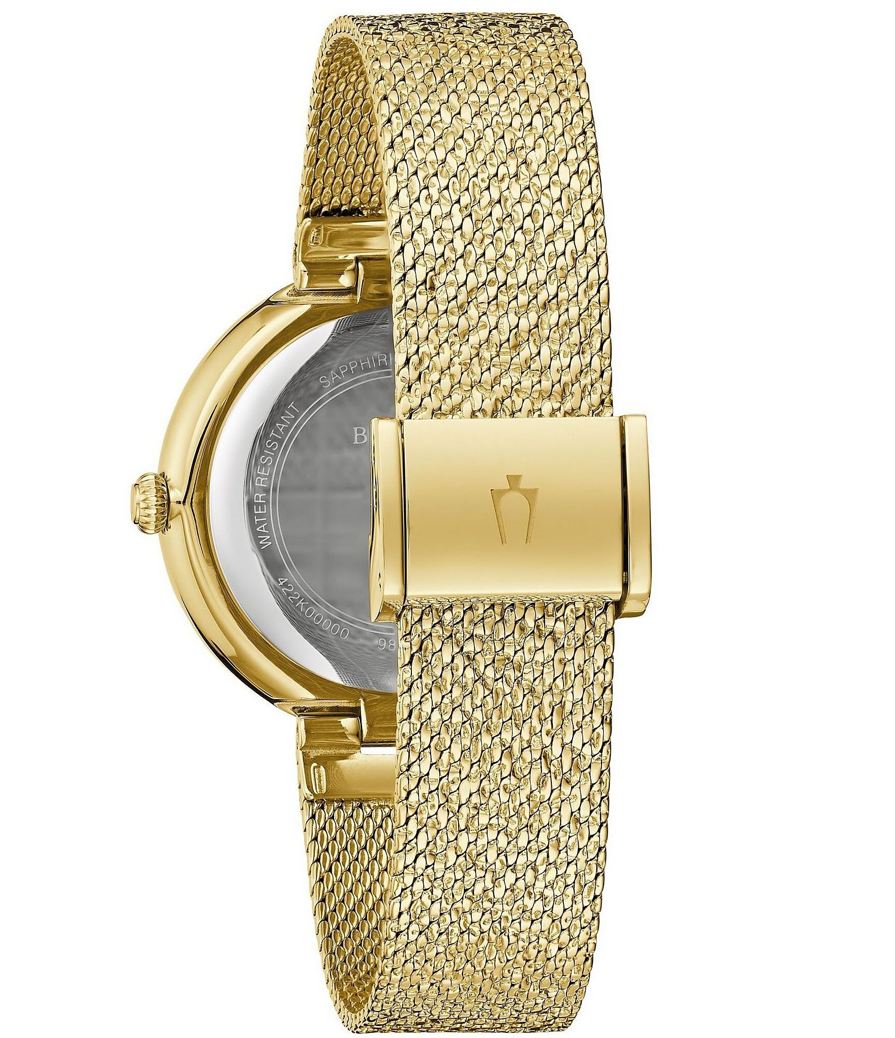 Bulova Women's Crystal Two Hand Gold Tone Stainless Steel Mesh Bracelet Watch