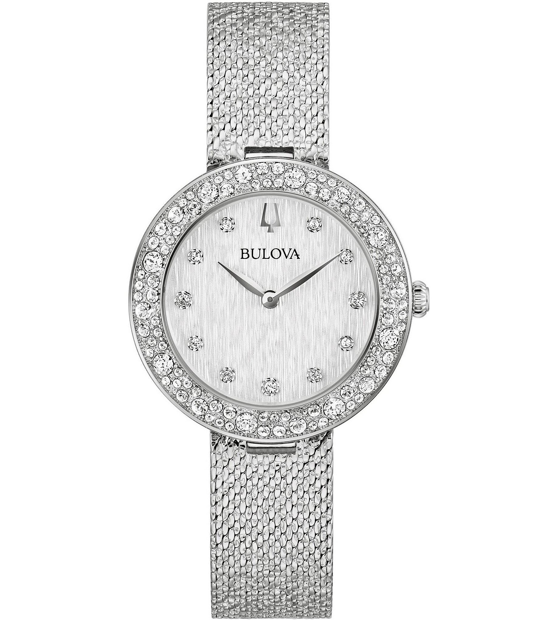 Bulova Women's Crystal Two Hand Stainless Steel Mesh Bracelet Watch