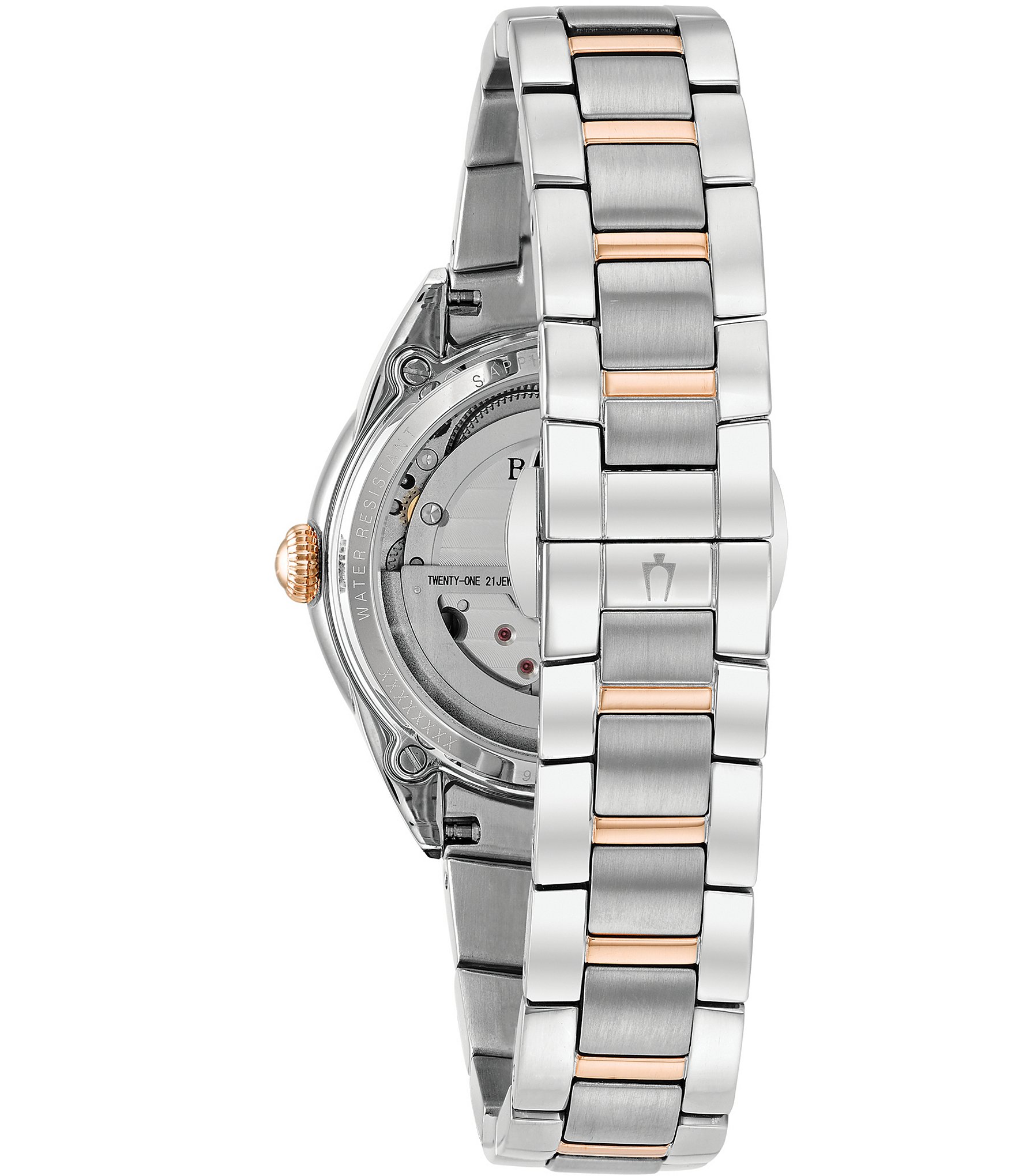 Bulova Women's Sutton Classic Quartz Analog Stainless Steel And Rose Gold Accent Bracelet Watch