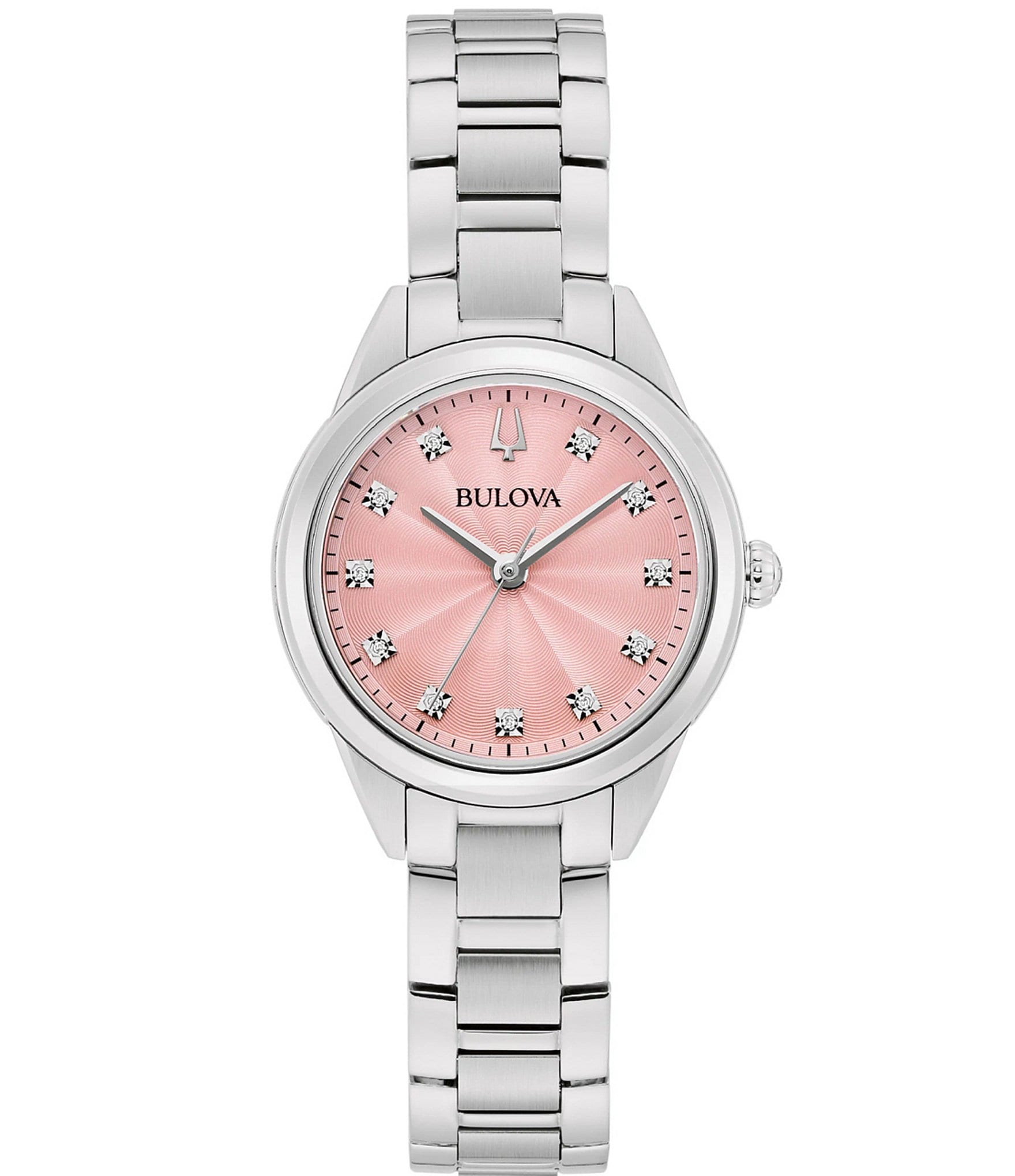 Bulova Women's Sutton Quartz Analog Diamond Accents Stainless Steel Pink Dial Bracelet Watch