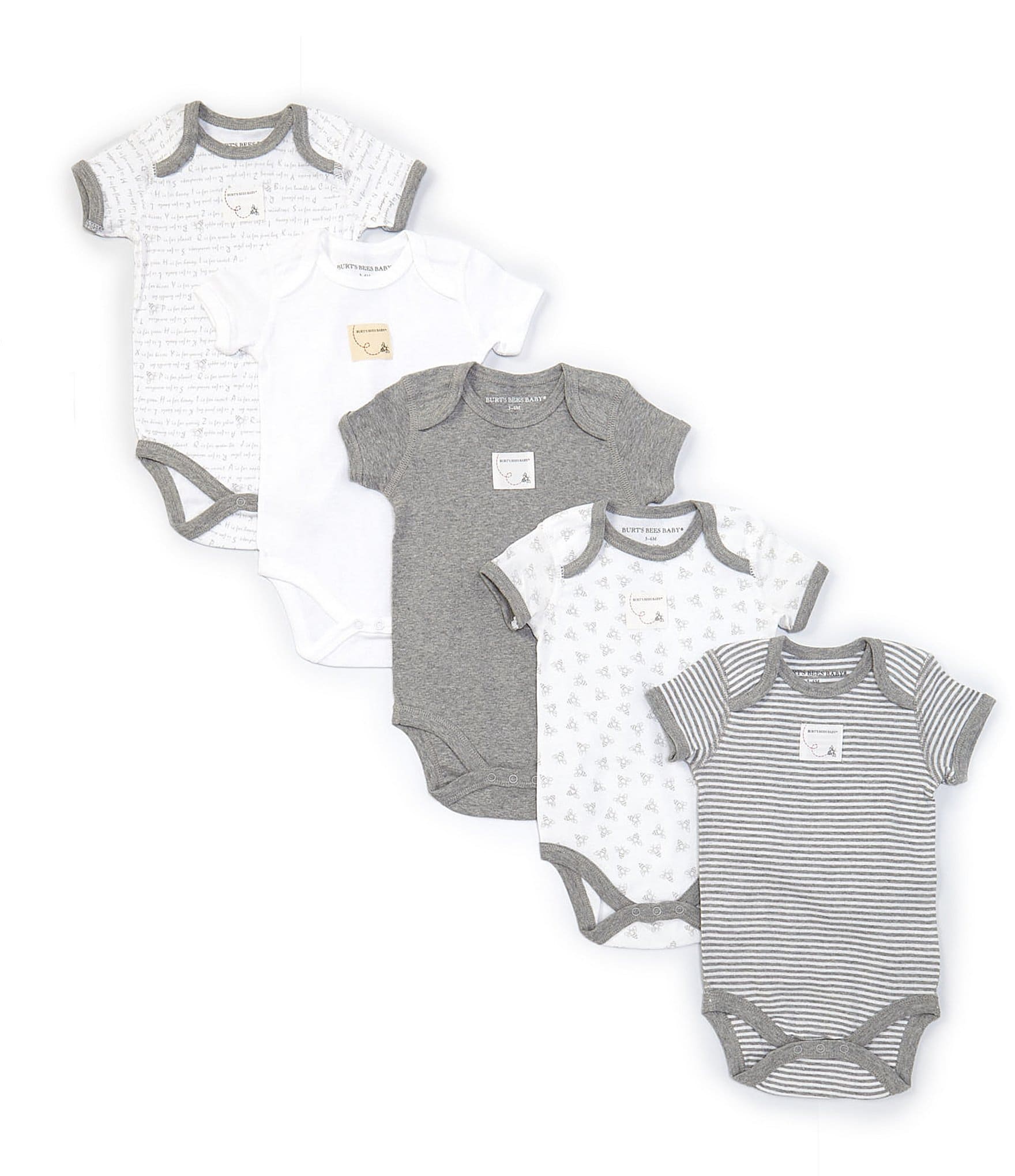 Burt's Bees Baby 3-12 Months Short-Sleeve Solid/Printed 5-Pack Bodysuits