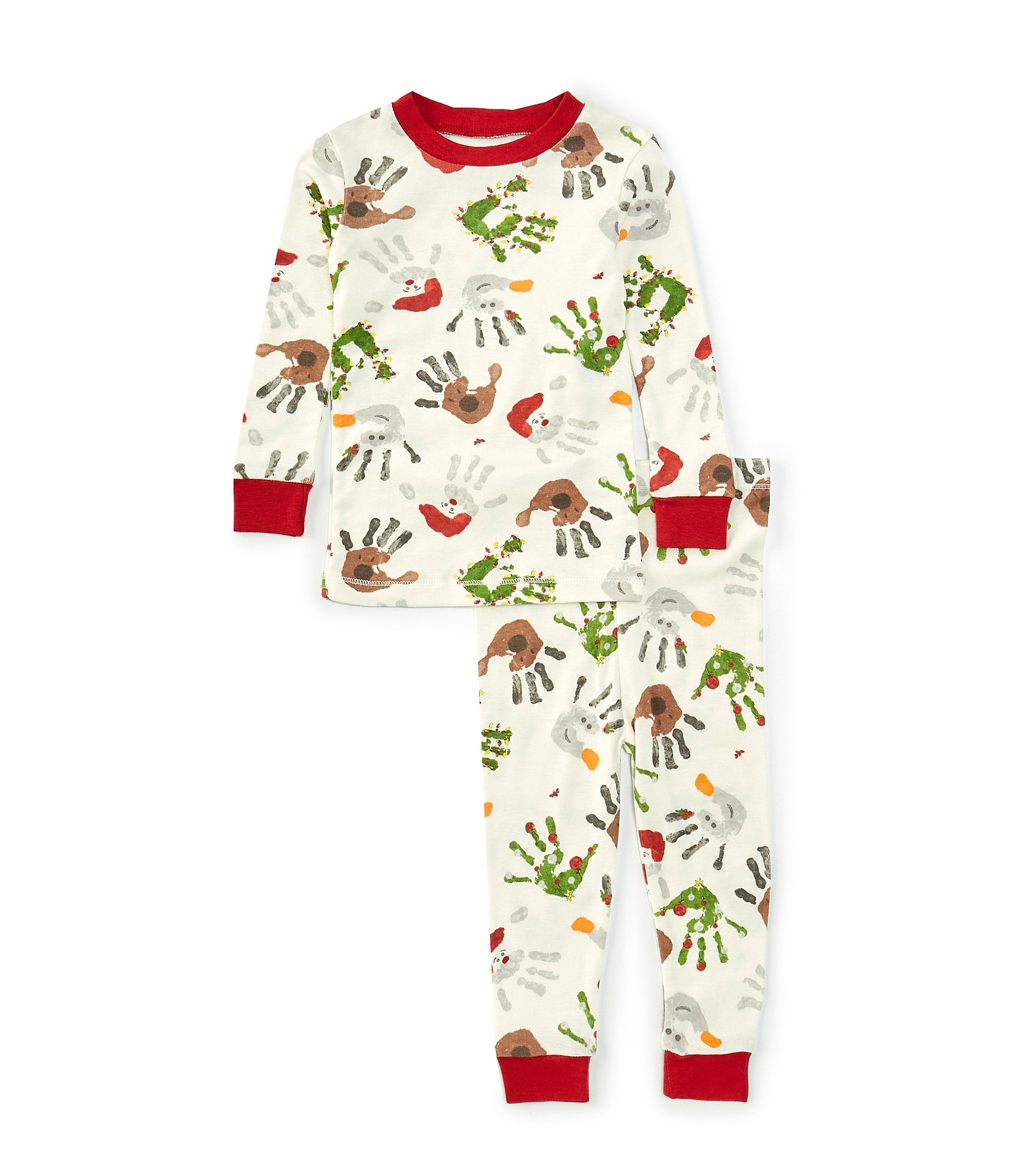 Burt's Bees Baby Boys 12-24 Months Long Sleeve Holiday Hands Christmas Pajama T-Shirt & Matching Pajama Pant Set