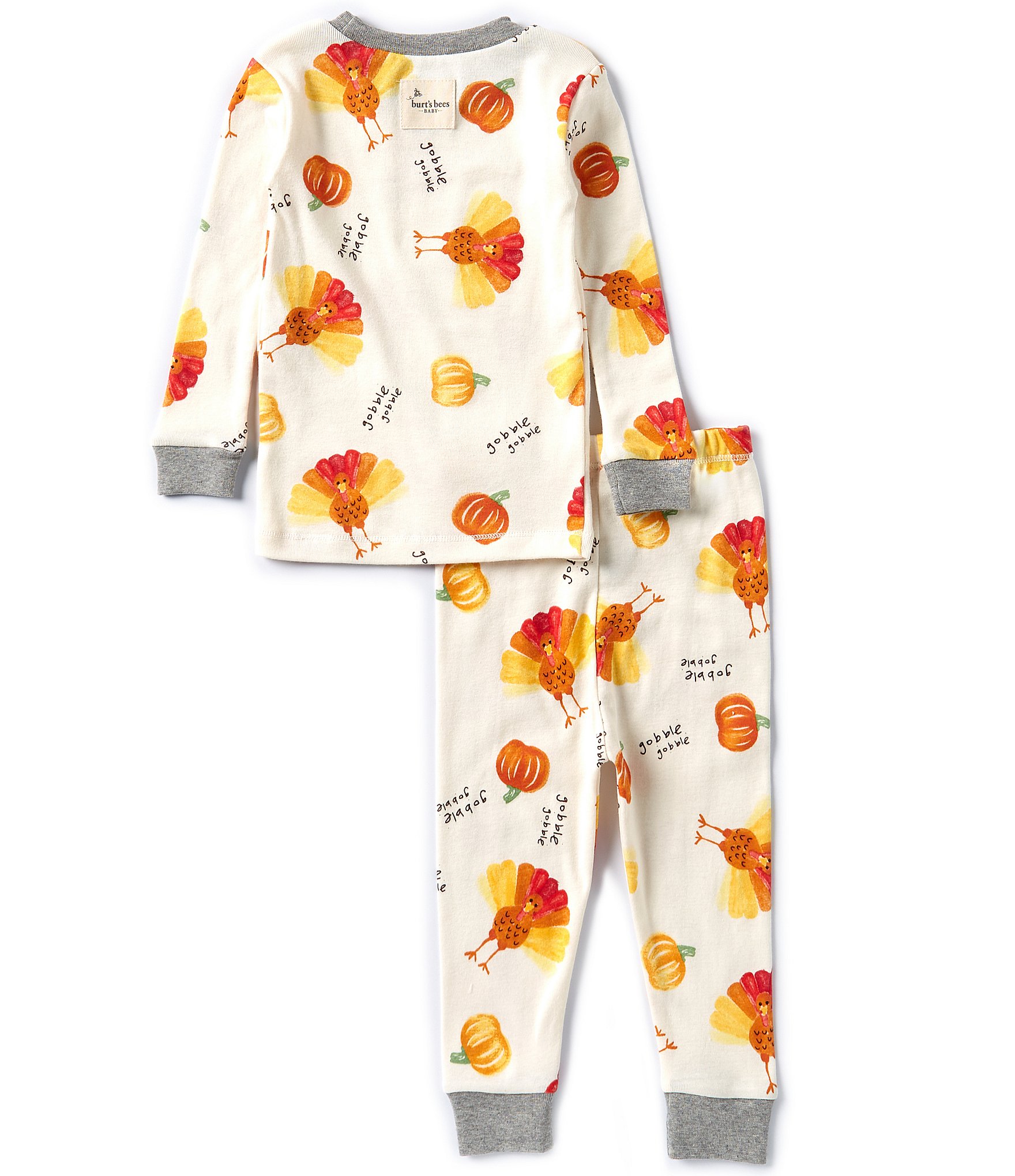 Burt's Bees Baby Boys 12-24 Months Long Sleeve Thanksgiving Turkey Pajama T-Shirt & Matching Pajama Pant Set