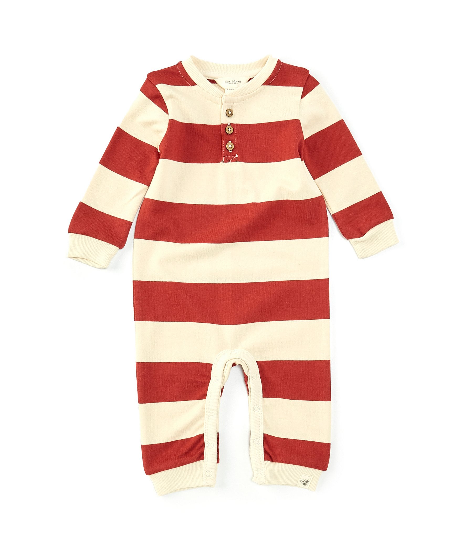 Burt's Bees Baby Boys Newborn-18 Month Holiday Stripe Henley Jumpsuit