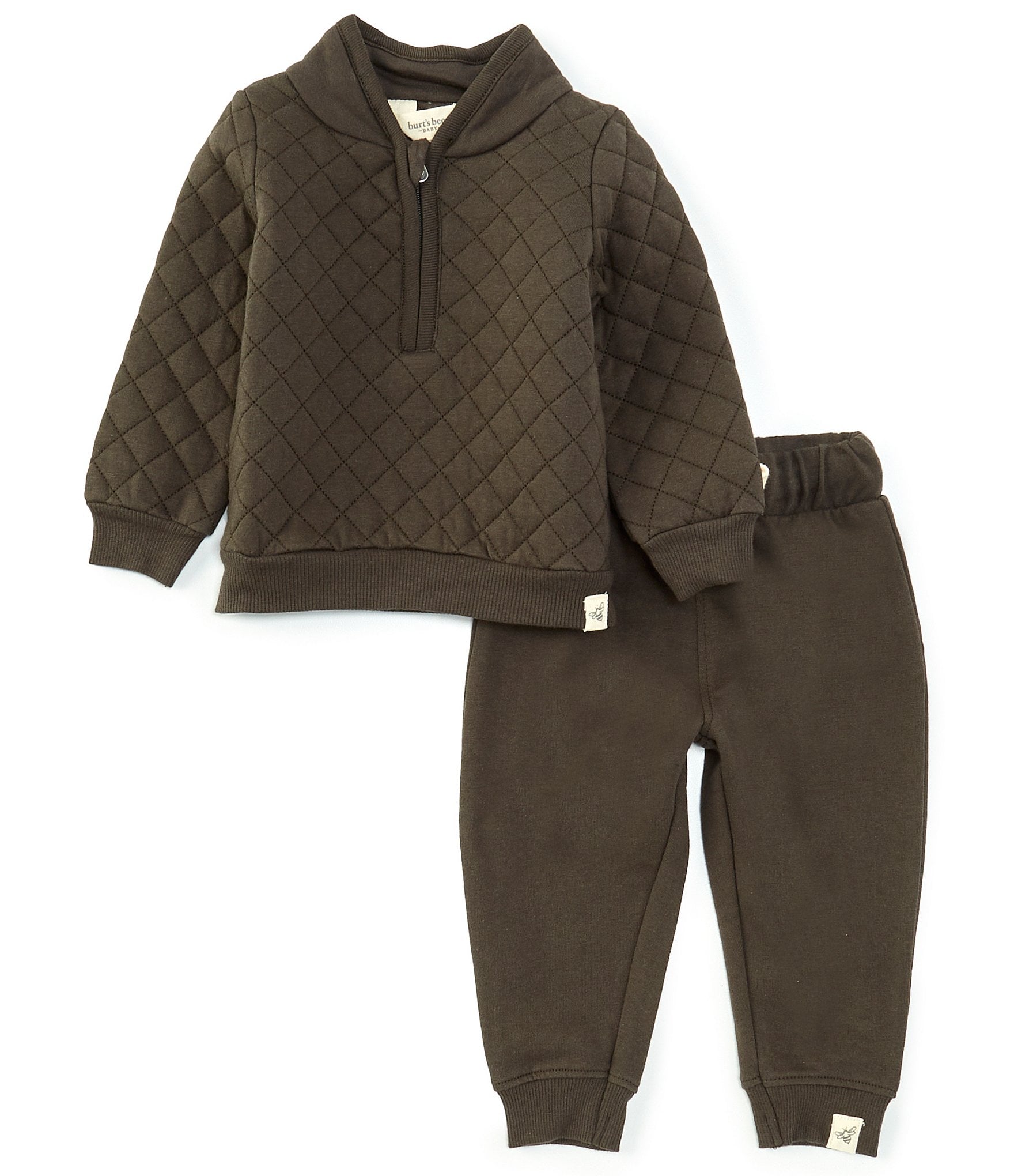 Burt's Bees Baby Boys Newborn-24 Months Long Sleeve Quilted Jersey 1/4 Zip & French Terry Jogger Pant Set