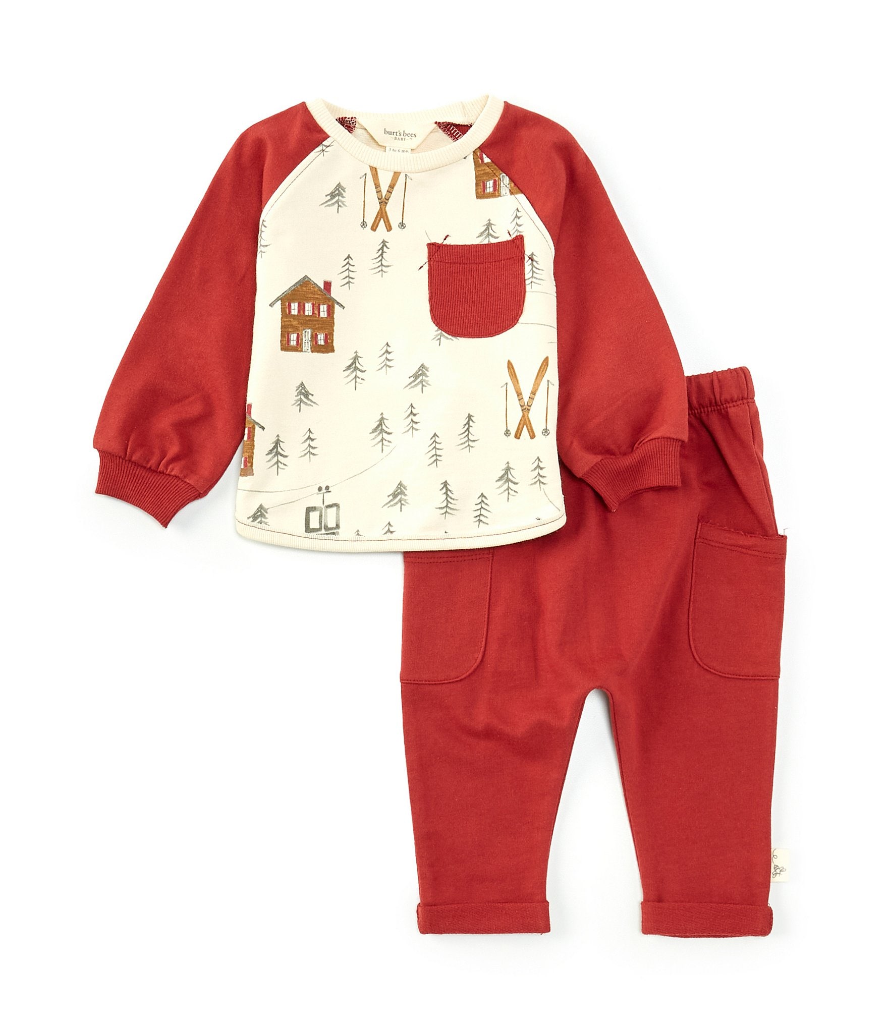 Burt's Bees Baby Girls 3-24 Months Holiday In The Alps Raglan-Sleeve Color Block T-Shirt & Solid Jogger Pant Set