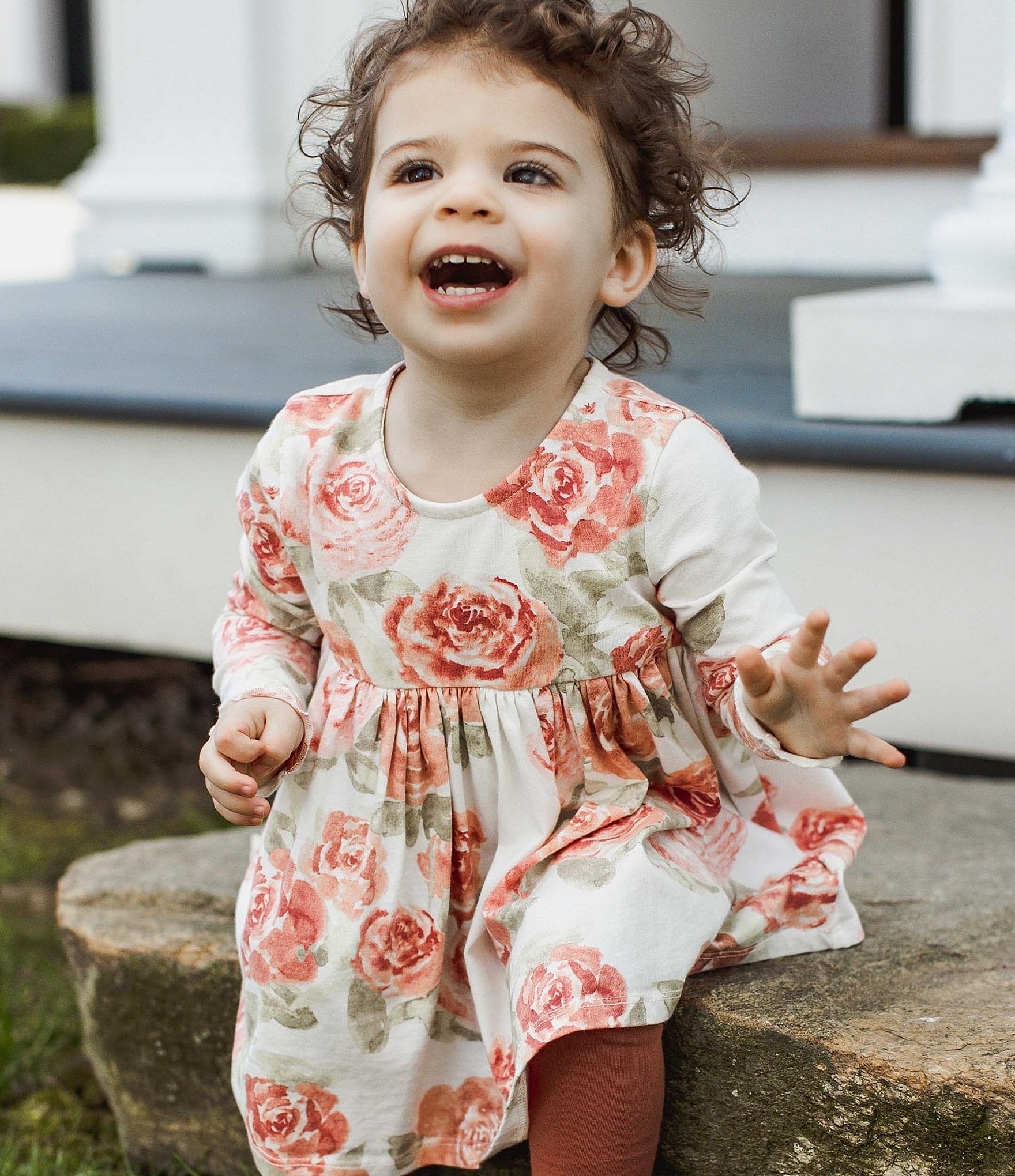 Burt's Bees Baby Girls Flutter-Sleeve Rose-Printed Tunic Top & Solid Leggings Set