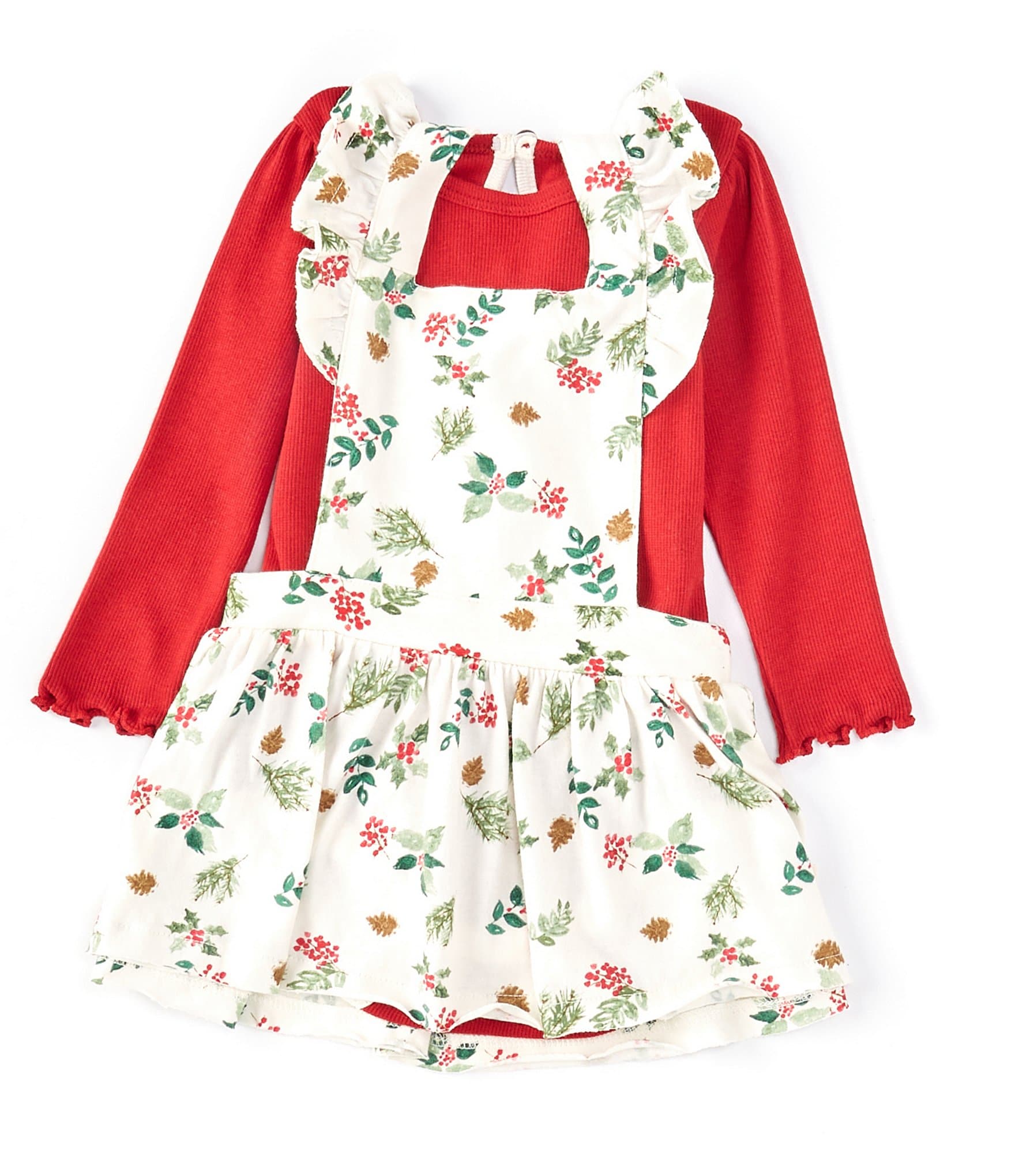 Burt's Bees Baby Girls Newborn-24 Months Flutter-Sleeve Christmas  Holly-Printed Fit-And-Flare Dress & Solid Ribbed Bodysuit Set