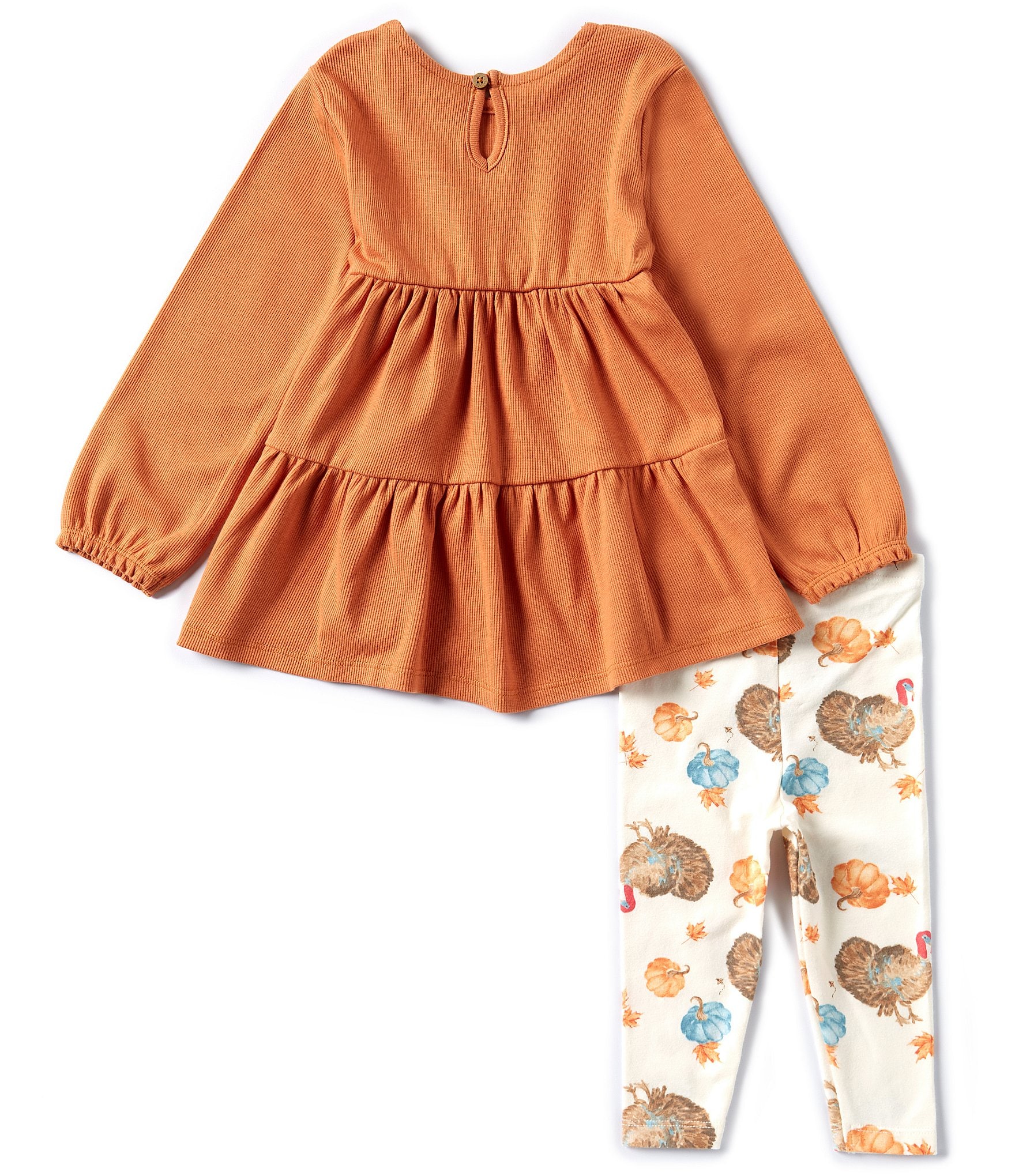 Burt's Bees Baby Girls Newborn-24 Months Turkey Time Thanksgiving Solid Tunic Top & Turkey/Pumpkin-Printed Leggings Set