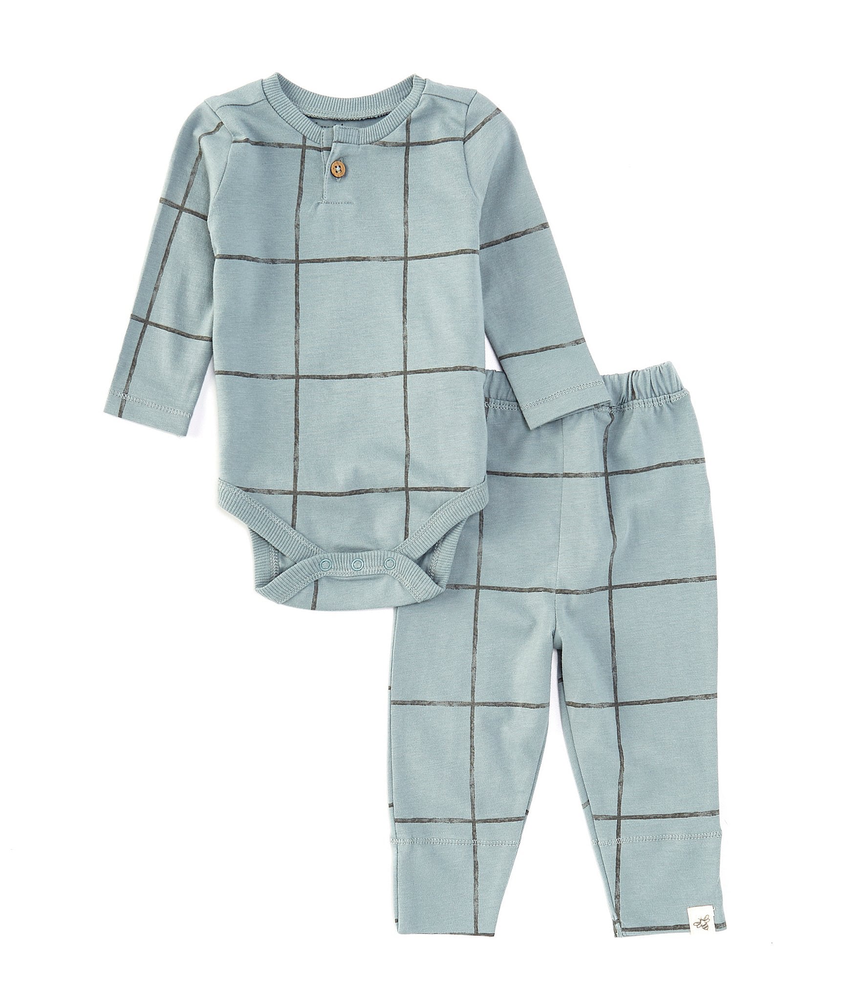 Burt's Bees Baby Girls Newborn-9 Months Long-Sleeve Hand-Painted Swiss-Checked Bodysuit & Pants Set