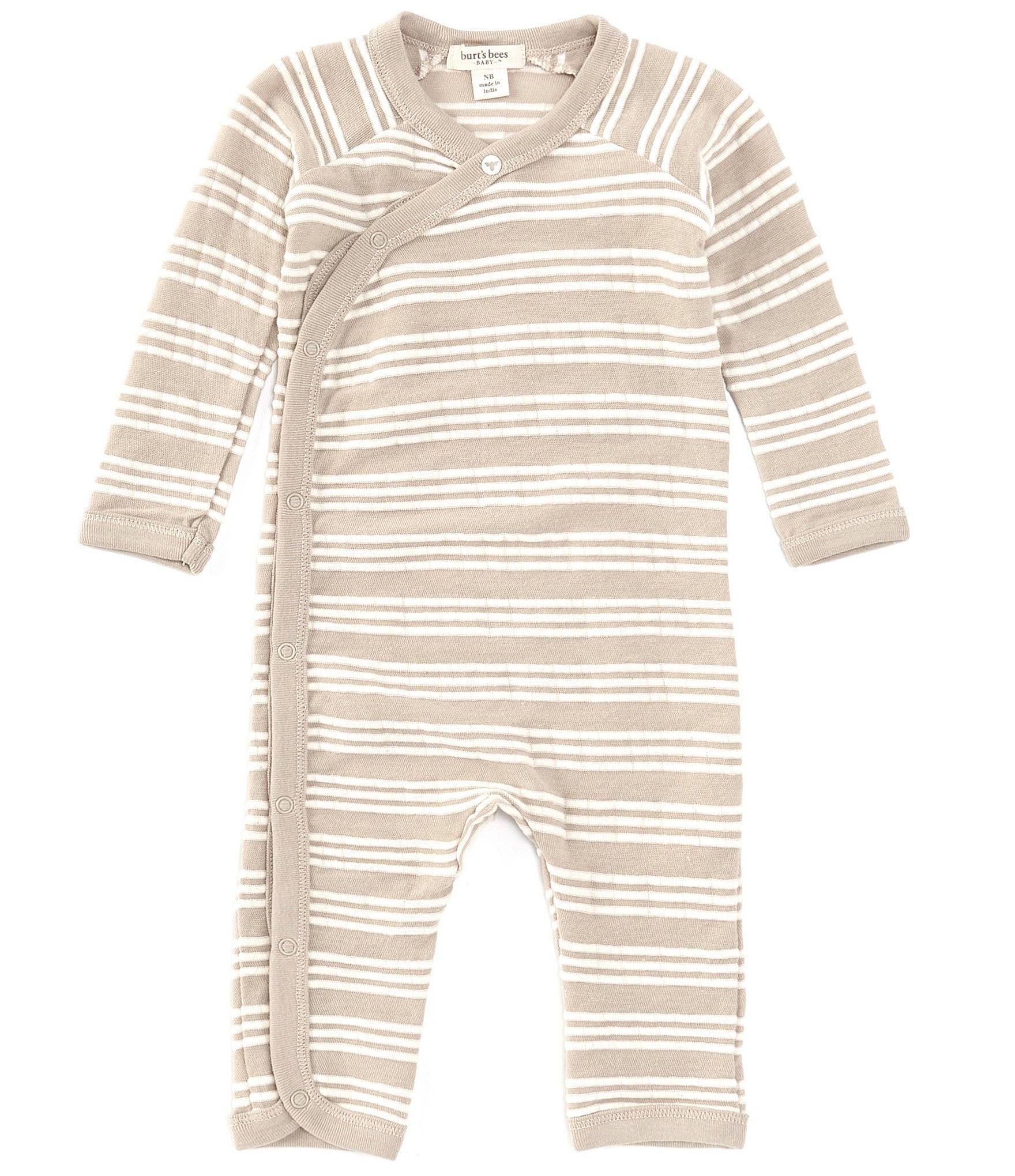 Burt's Bees Baby Girls Newborn-9 Months Long Sleeve Raised-Stripe Coverall