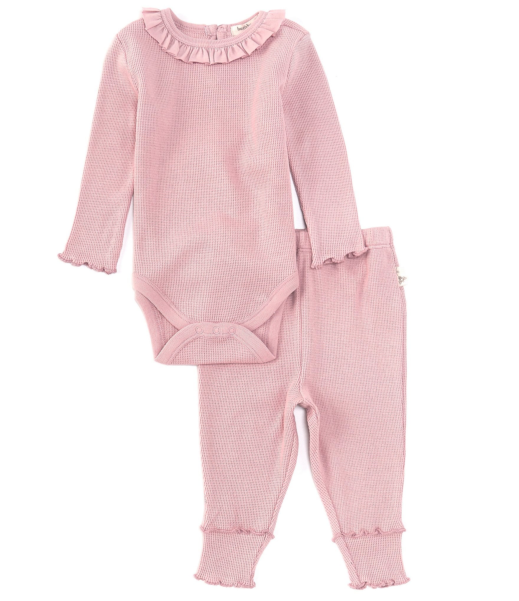 Burt's Bees Baby Girls Newborn-9 Months Long-Sleeve Thermal Bodysuit & Matching Pant Set