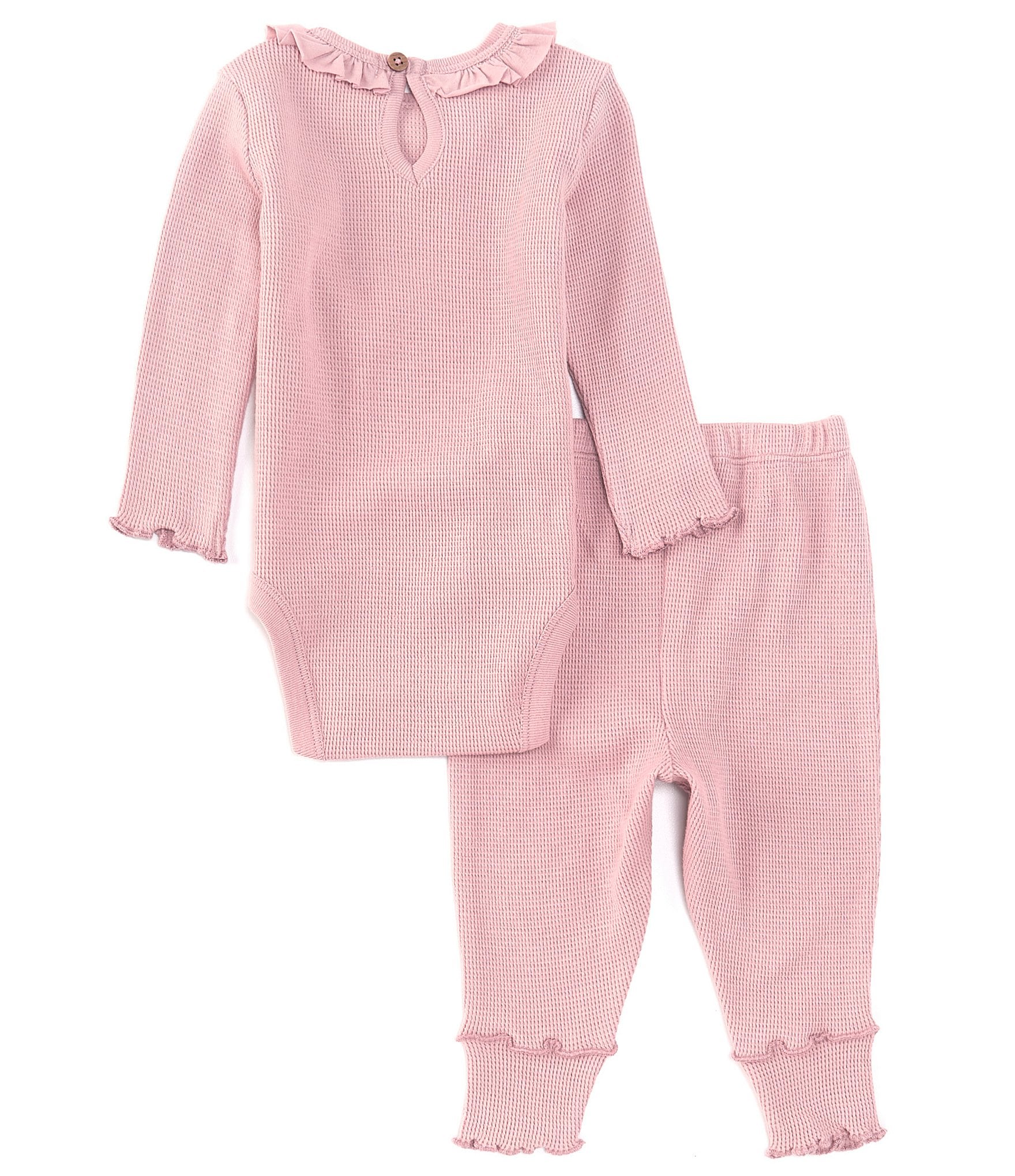 Burt's Bees Baby Girls Newborn-9 Months Long-Sleeve Thermal Bodysuit & Matching Pant Set