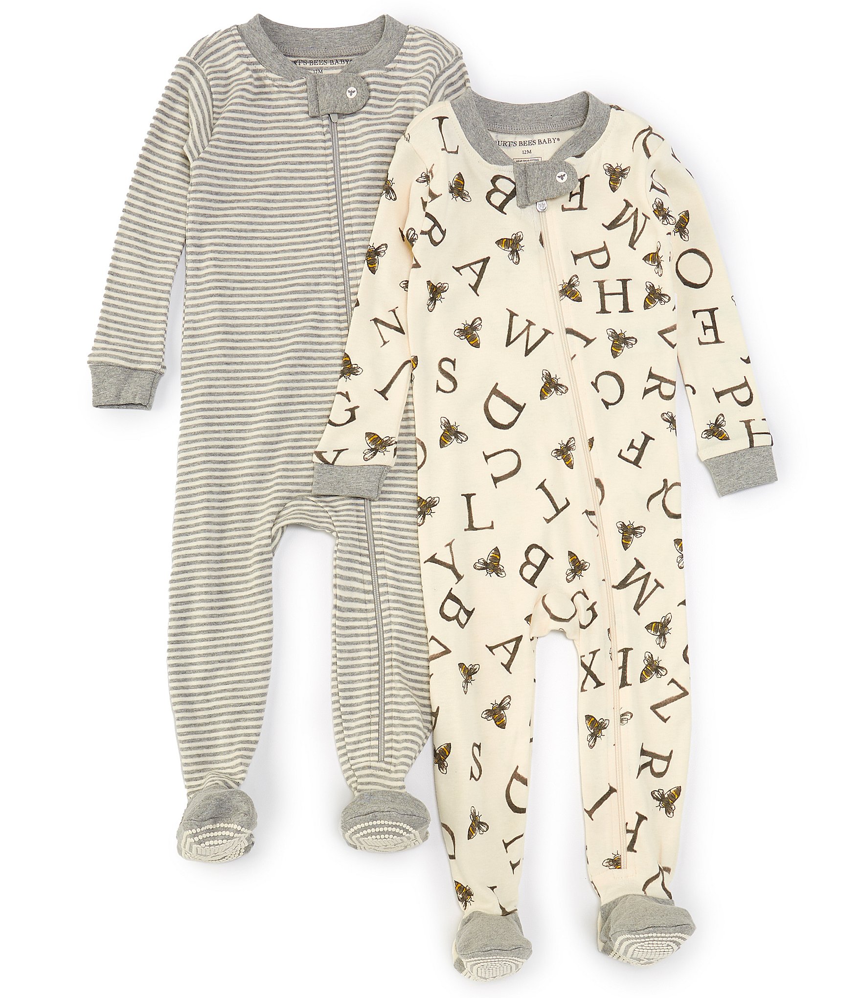 Burt's Bees Baby Newborn-24 Months Long-Sleeve Spelling Bee Print Footie Sleeper 2-Piece Set