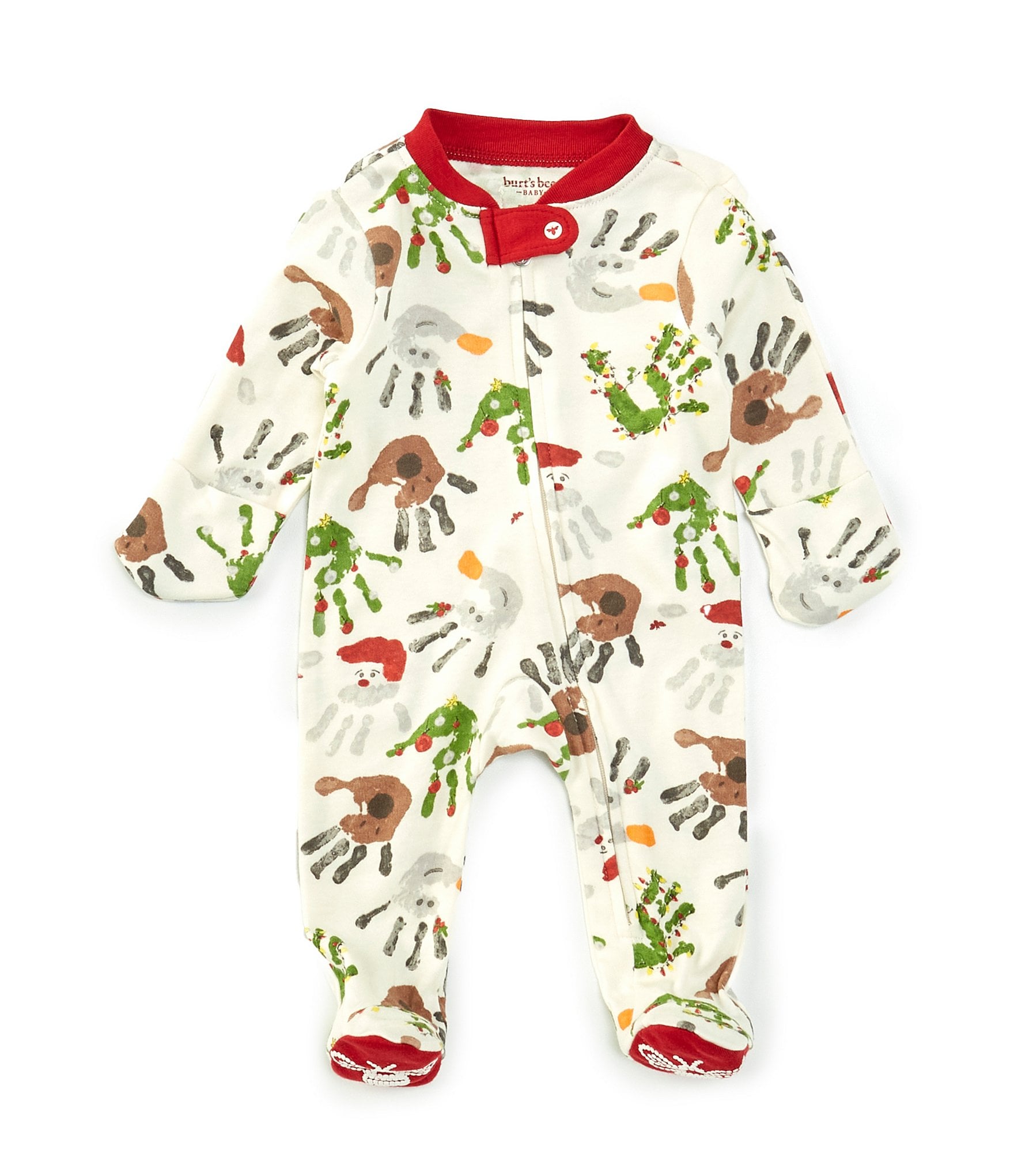 Burt's Bees Baby Newborn-6 Months Long-Sleeve Holiday Hands Christmas Footie Coverall