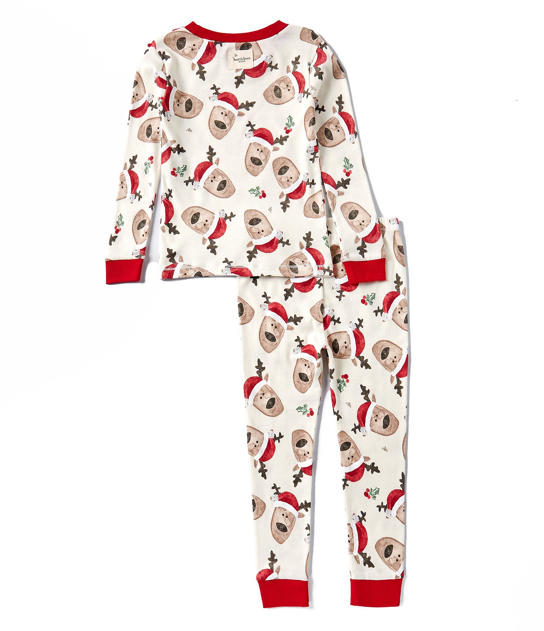 Burt's Bees Kids 2T-5T Long Sleeve Reindeer Christmas Pajama T-Shirt & Matching Pajama Pant Set