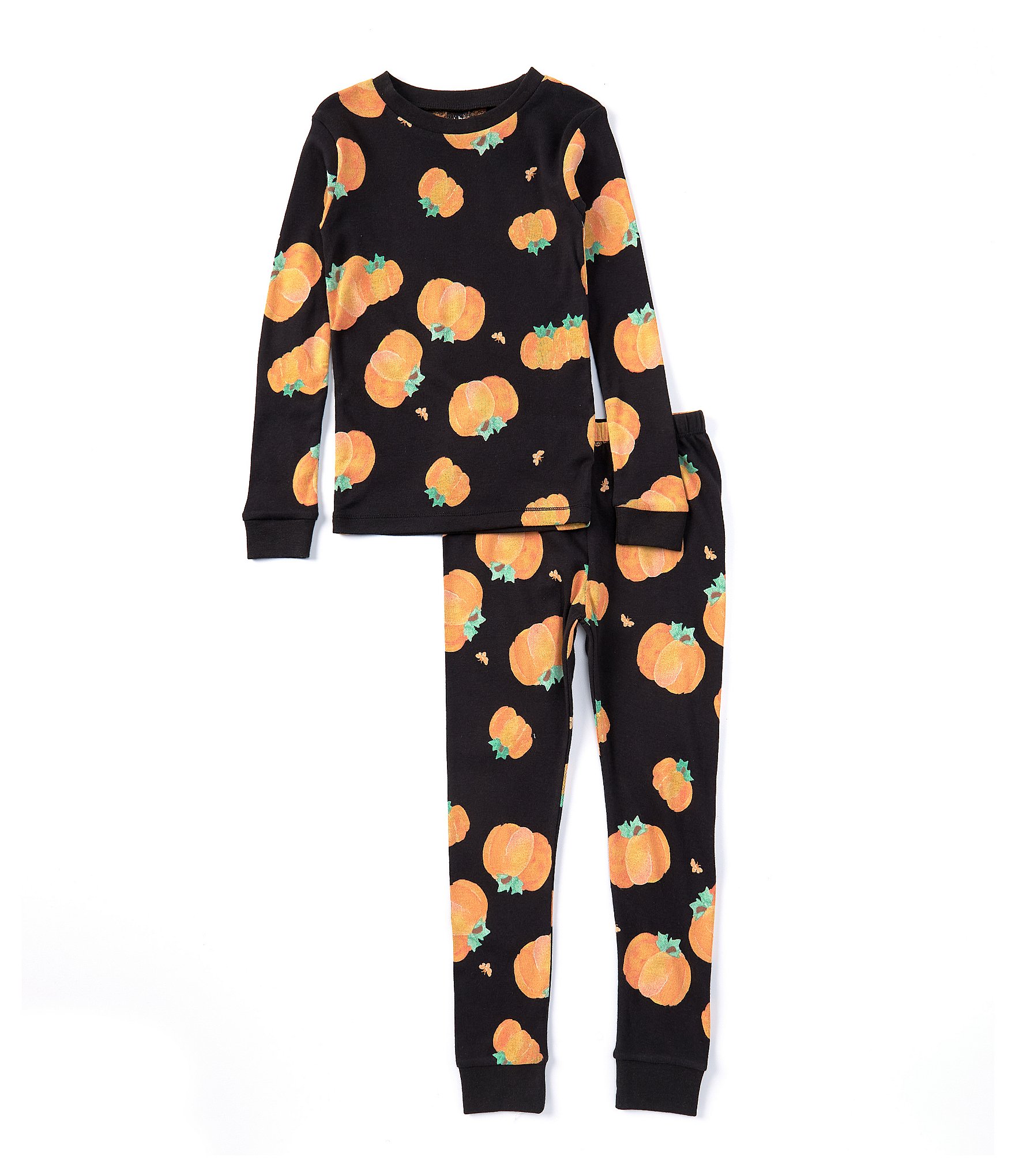 Burt's Bees Little Boys 2T-5T Long Sleeve Halloween Pumpkin Printed Pajama T-Shirt & Pajama Pant Set