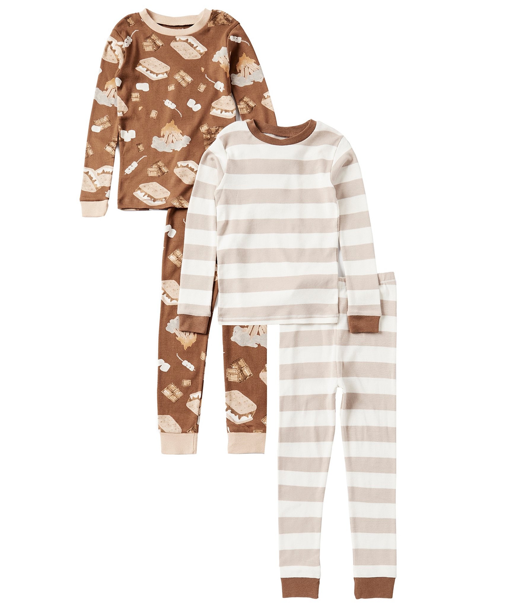 Burt's Bees Little Boys 2T-5T Long Sleeve Smores & Stripes Pajamas 4-Piece Set