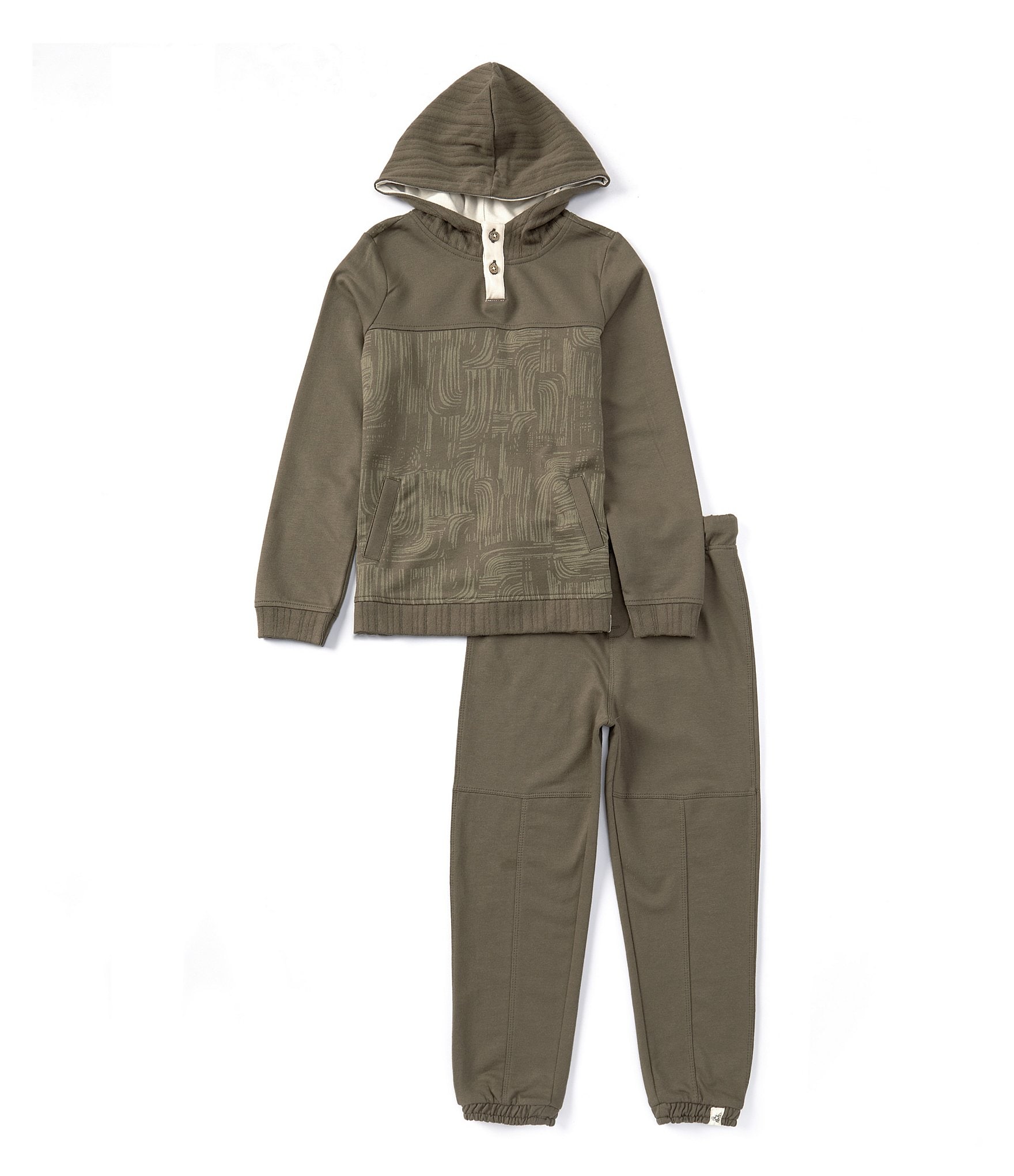 Burt's Bees Little Boys 2T-5T Long Sleeve Solid/Abstract-Printed Hoodie & Solid Jogger Pant Set