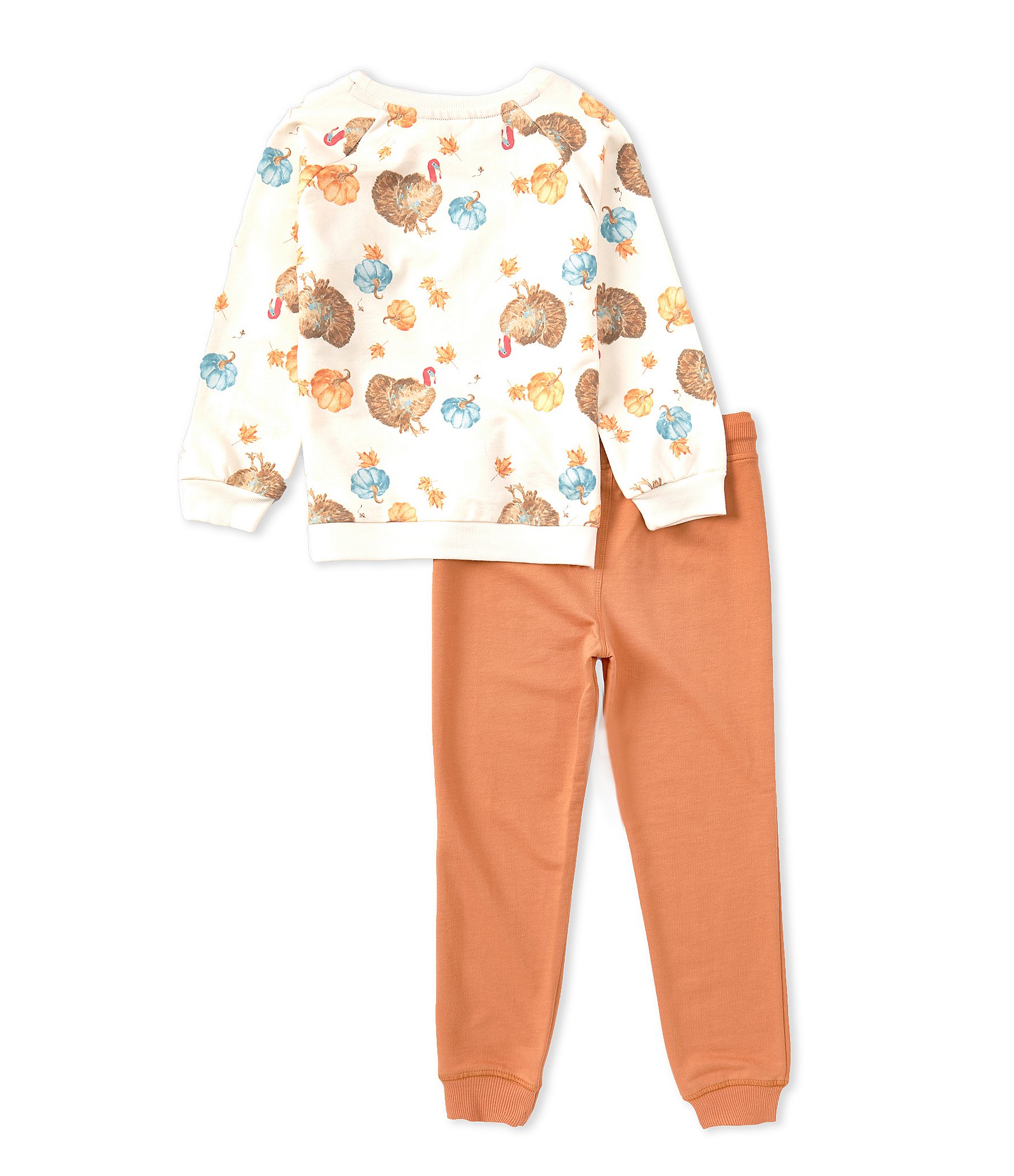 Burt's Bees Little Boys 2T-5T Long Sleeve Thanksgiving Turkey Printed Sweatshirt & Solid Jogger Pant Set