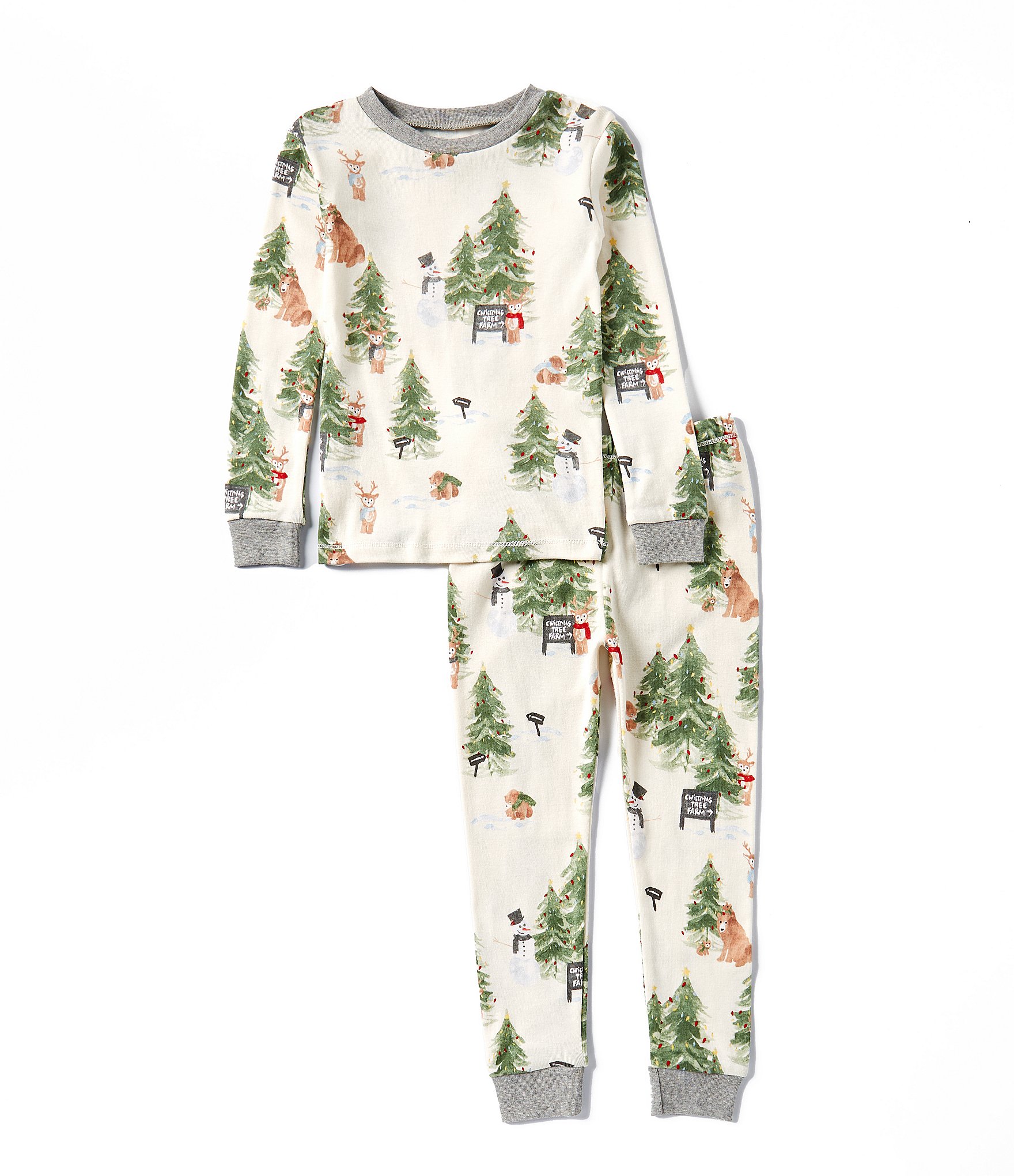 Burt's Bees Little Boys 2T-5T Long Sleeve Tree Farm Friends Pajama T-Shirt & Matching Pajama Pant Set