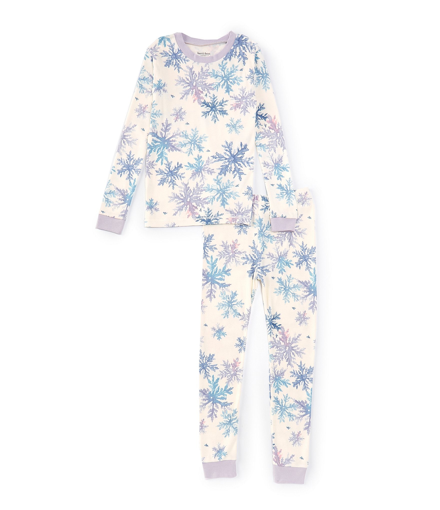 Burt's Bees Little Girls 2T-5T Long Sleeve Christmas Snowflake-Print Pajama T-Shirt & Matching Pajama Pant Set