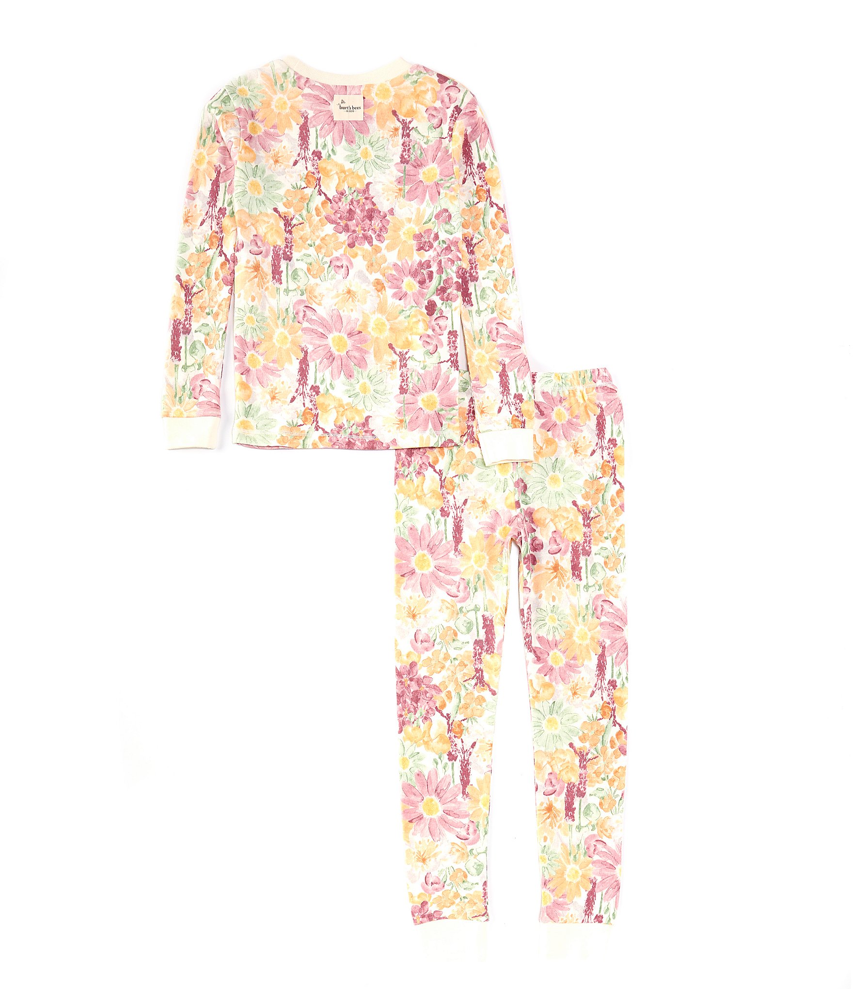 Burt's Bees Little Girls 2T-5T Long Sleeve Wild Floral Pajama Top & Matching Pant Set