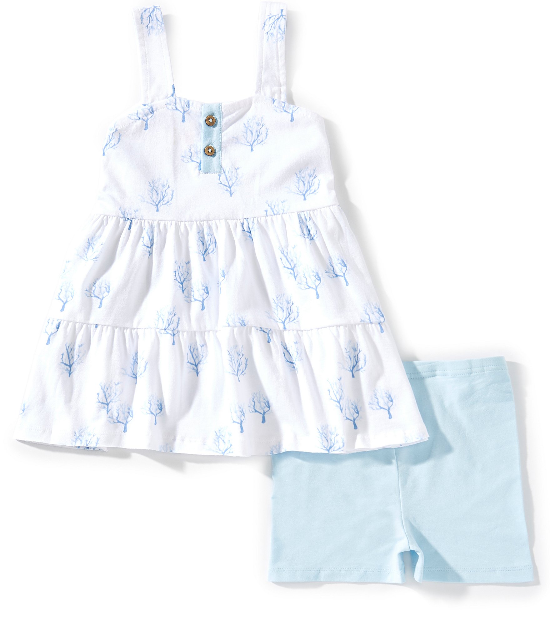 Burt's Bees Little Girls 2T-5T Sleeveless Coral-Printed Racerback Tunic Top & Coordinating Shorts Set