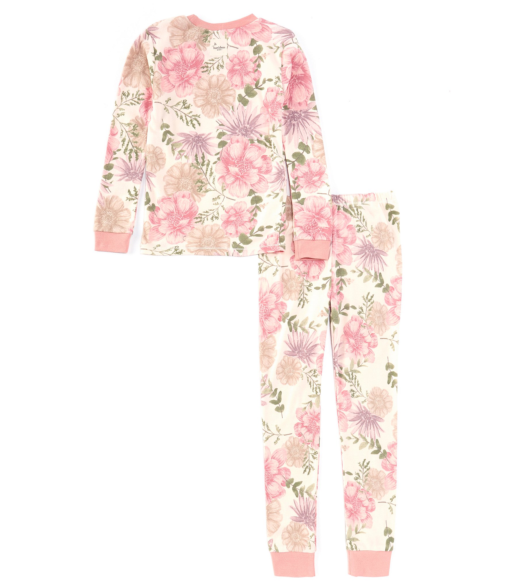 Burt's Bees Little/Big Girls 6-12 Long Sleeve Mountain Floral Pajama T-Shirt & Matching Pajama Pant Set