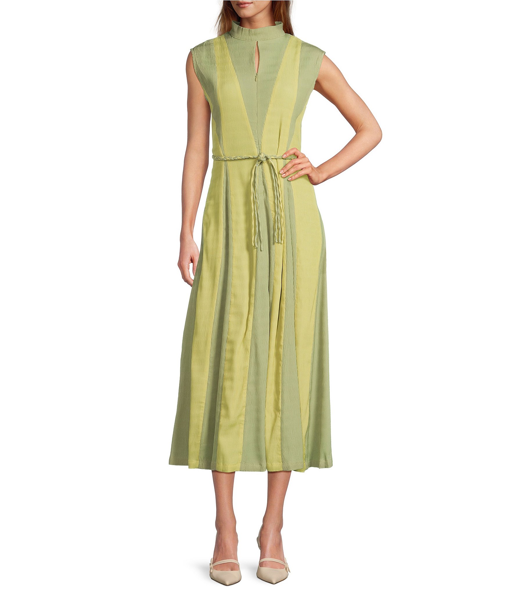Buru Jester Mock Neckline Sleeveless A-Line Dress