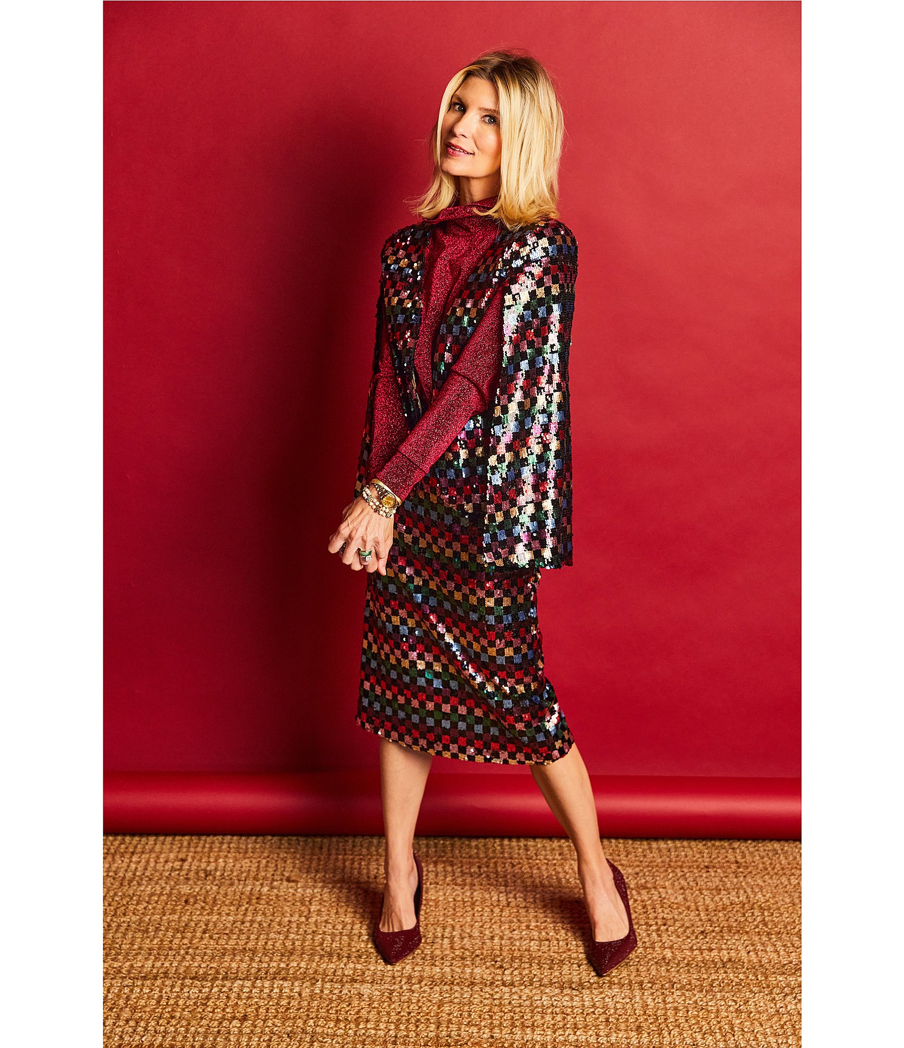 Buru Mod Woven Metallic Mock Neck Long Puffed Sleeve Cropped Top