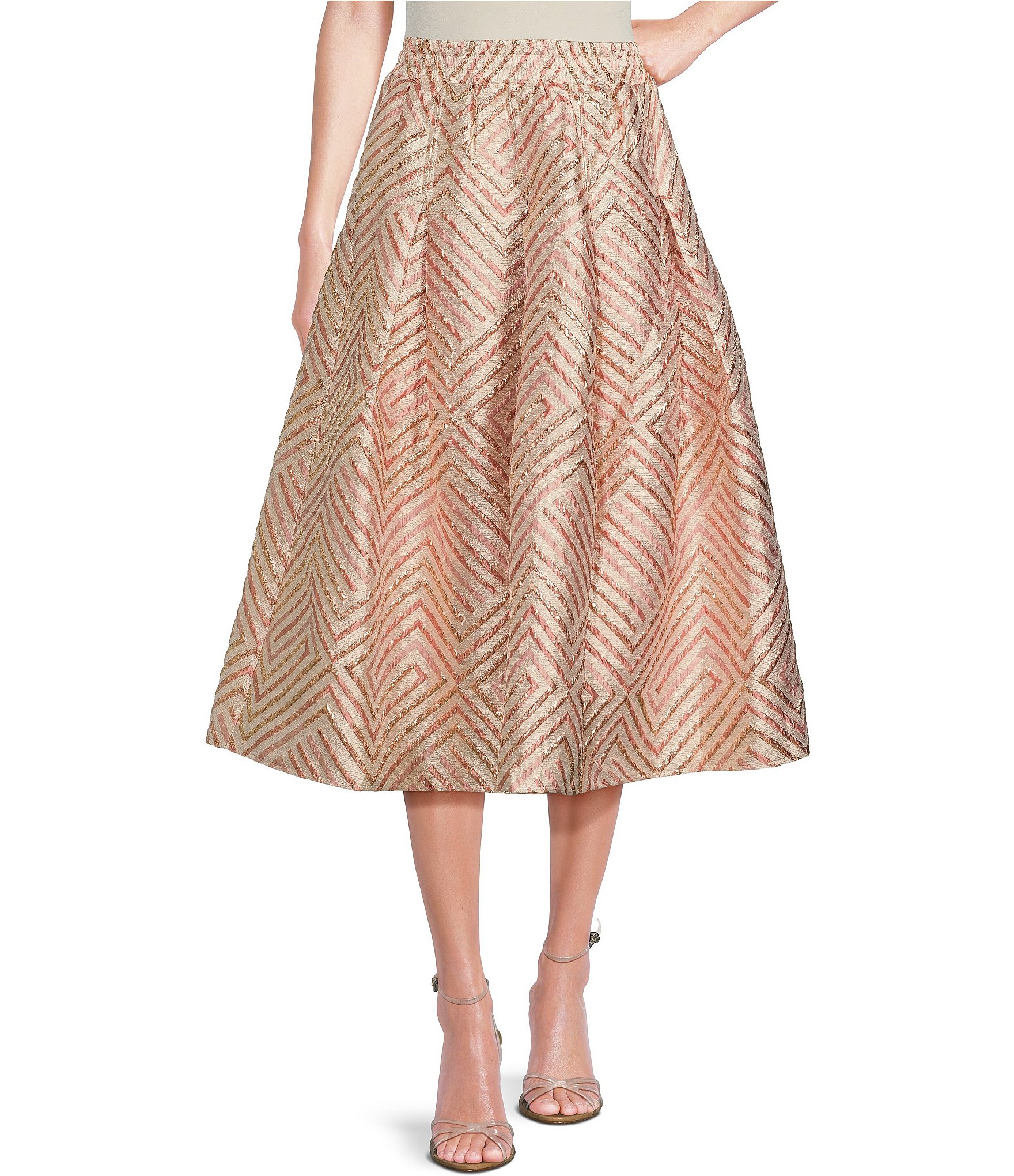 Buru Party Polka Dot Textured Pull-On Pocketed A-Line Coordinating Midi Skirt