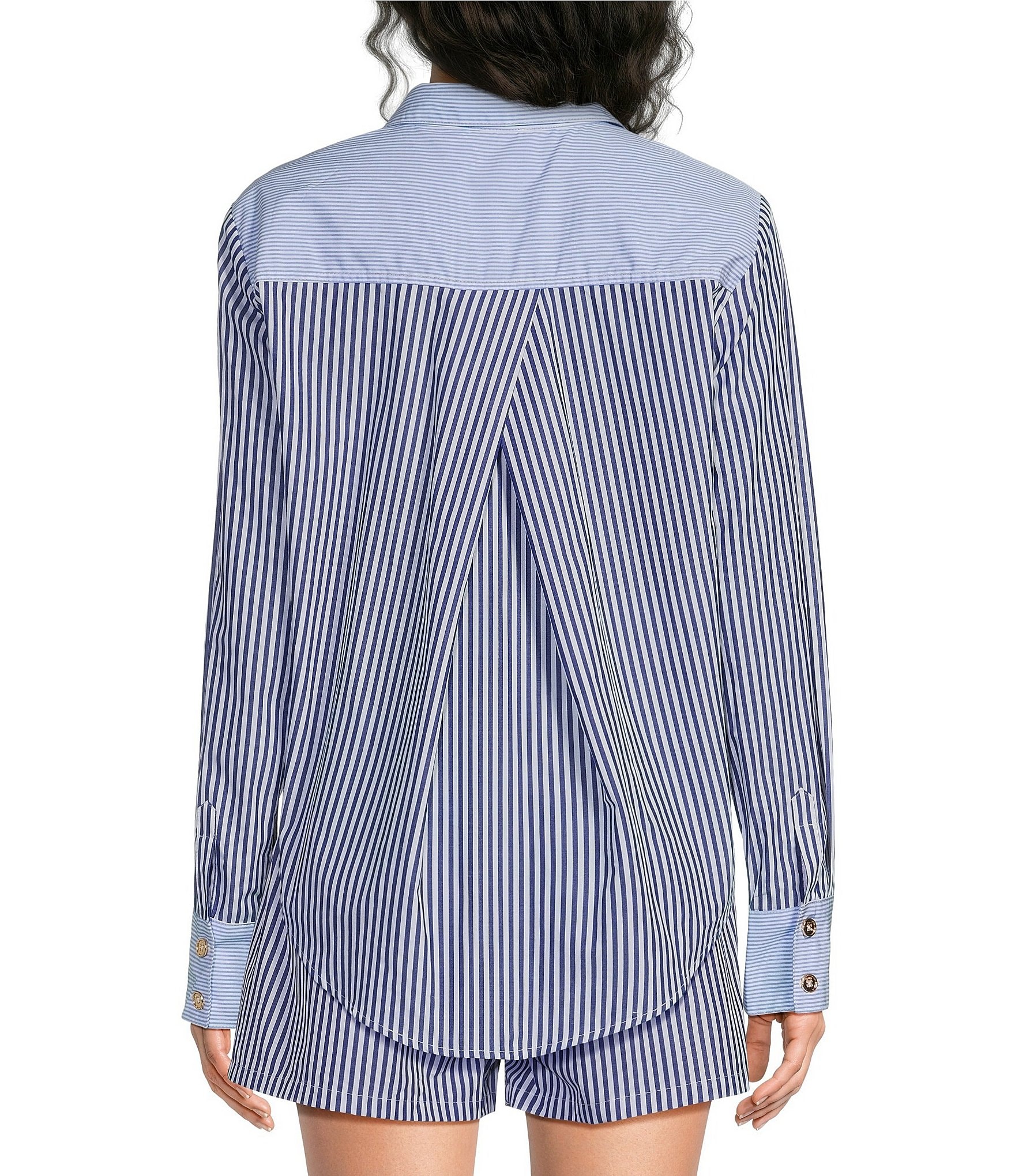 Buru Woven Striped Woven Button Down Long Sleeve Shirt