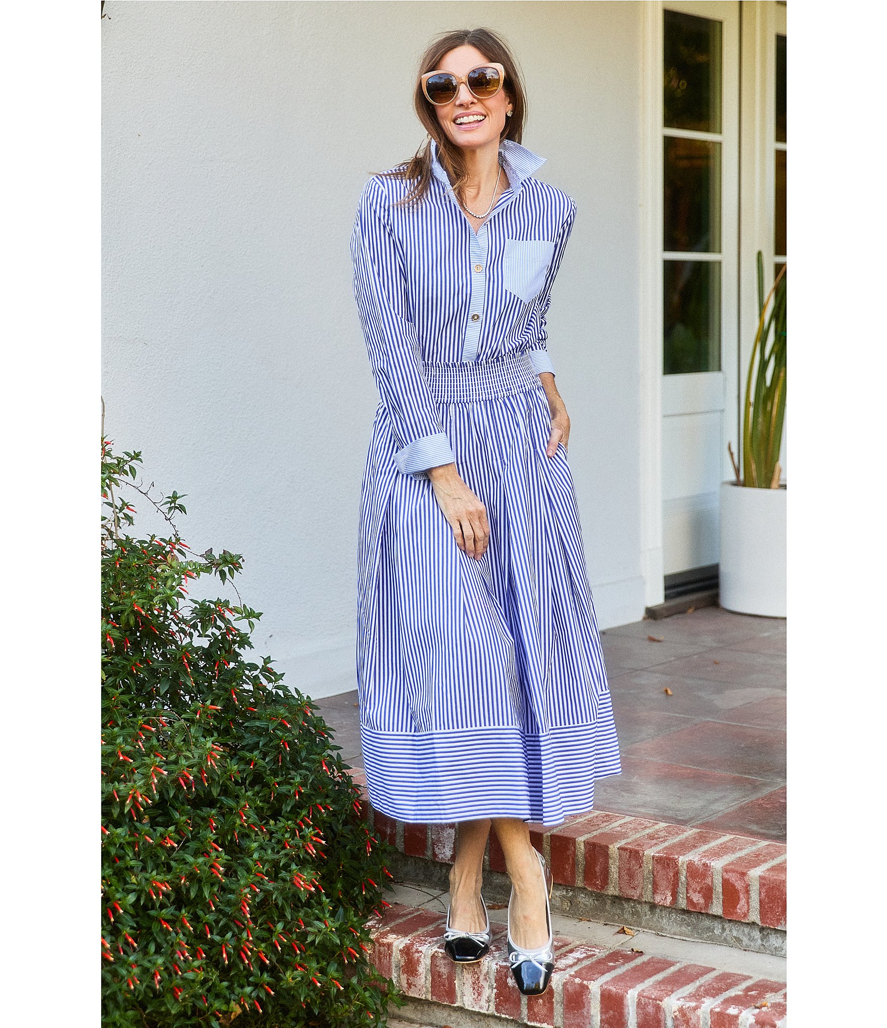 Buru Woven Striped Woven Button Down Long Sleeve Shirt