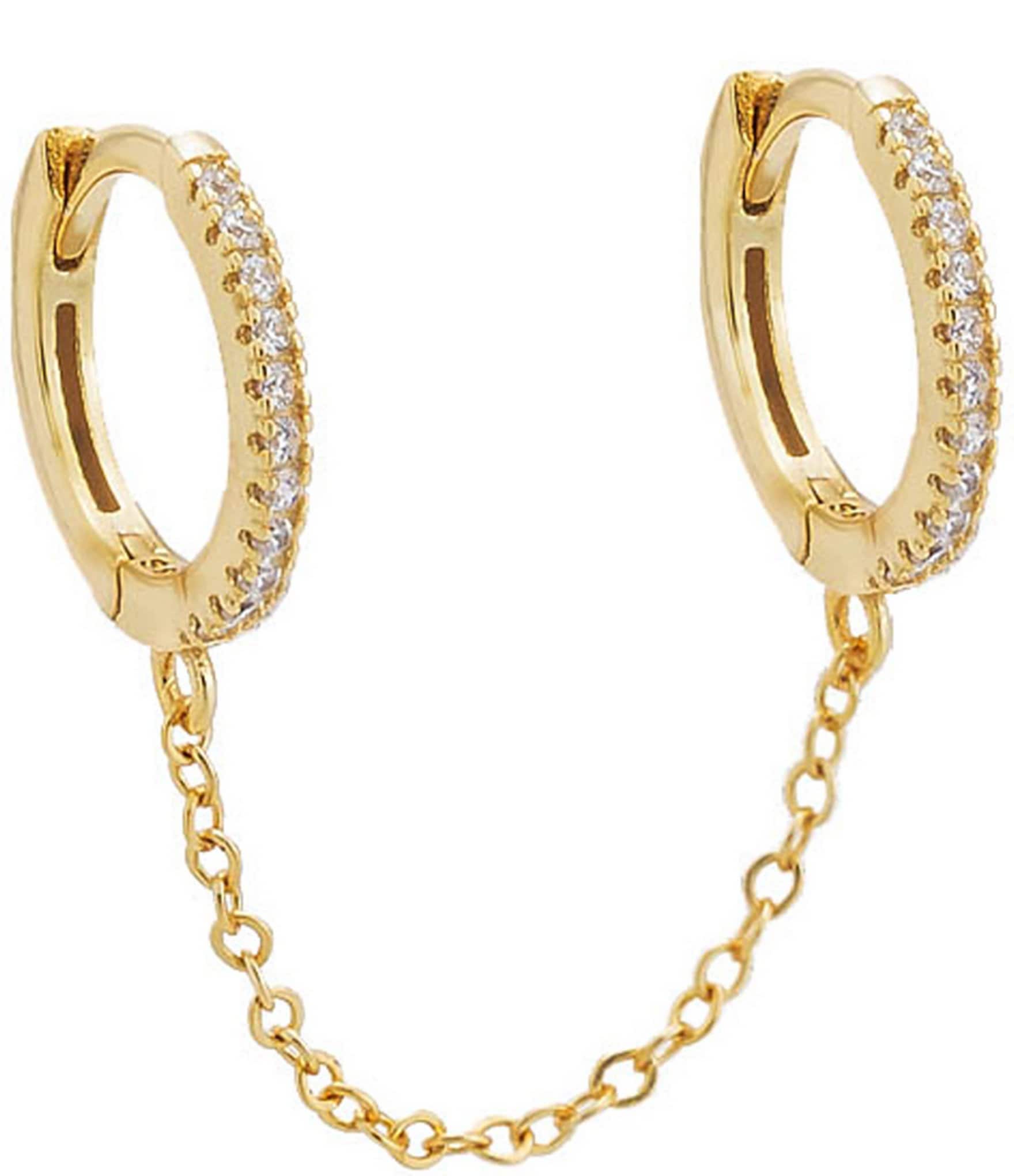 Diamond Huggie Chain Earrings - Zoe Lev Jewelry