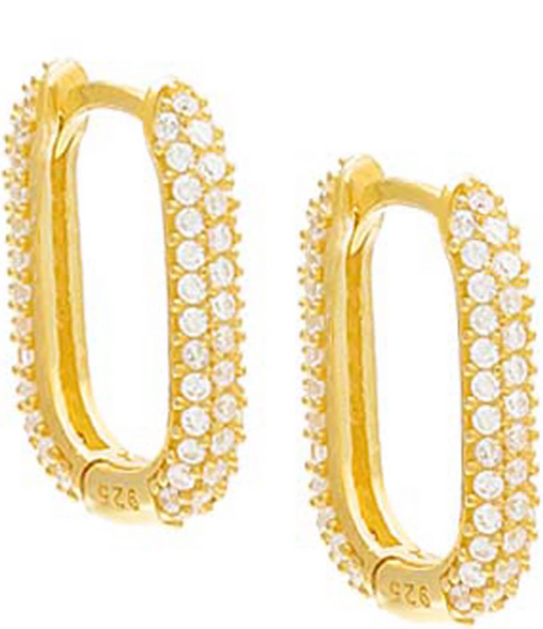 By Adina Eden Large Pav Oval Crystal Huggie Hoop Earrings