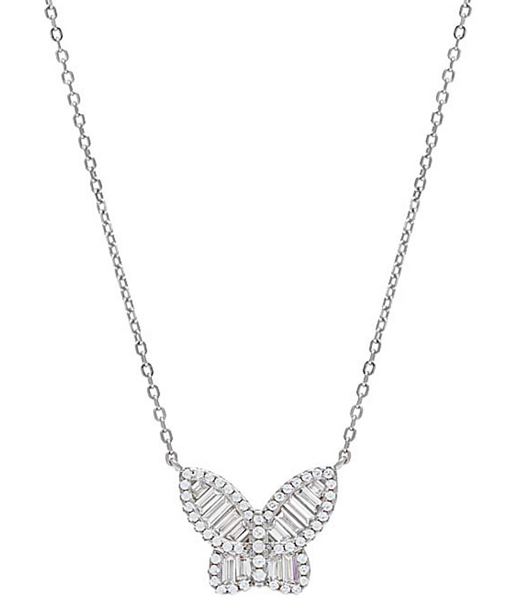 By Adina Eden Large Pave X Crystal Baguette Butterfly Short Pendant Necklace