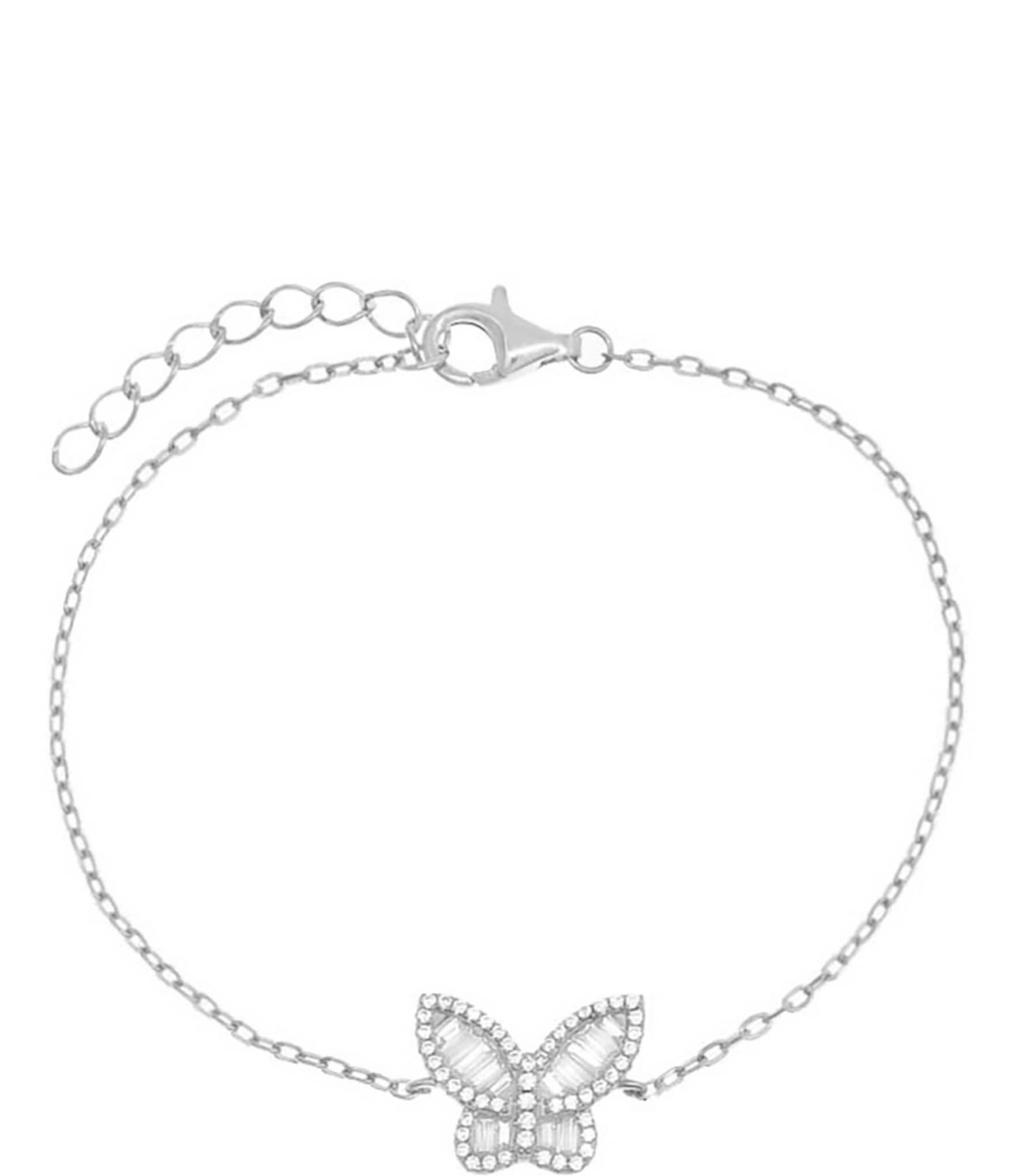 By Adina Eden Pave Sterling Silver Baguette Butterfly Line Bracelet