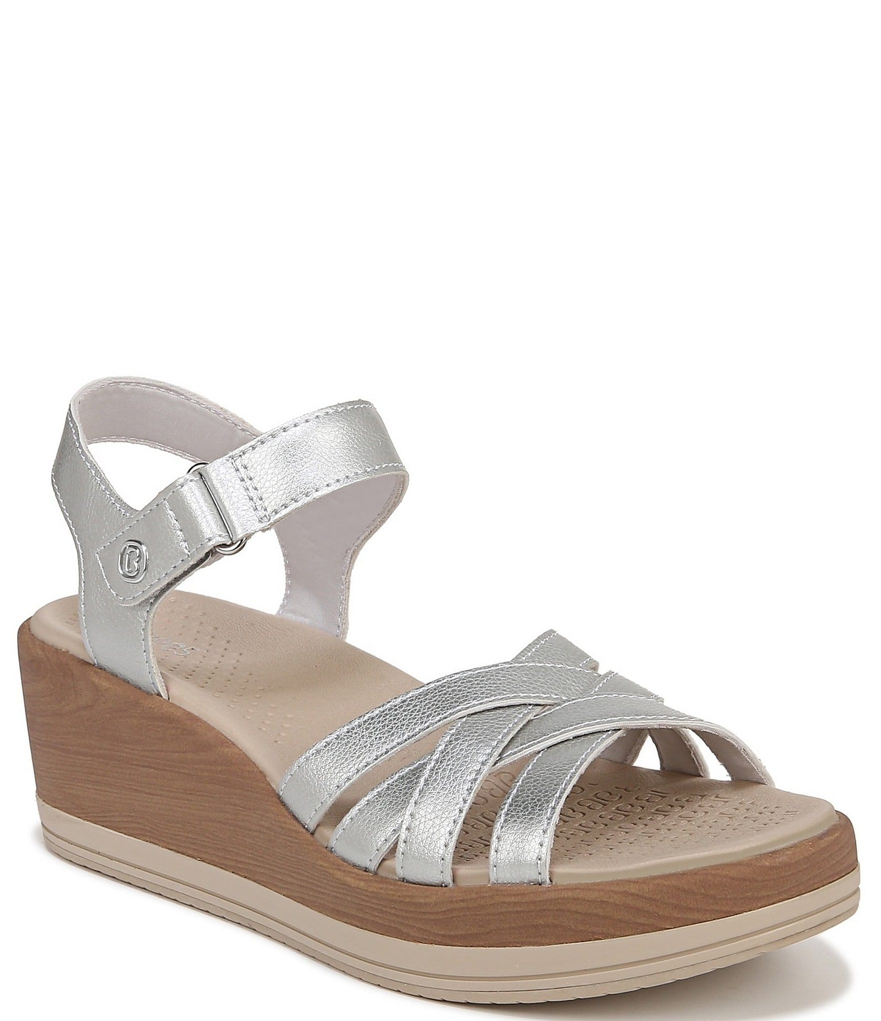 Bzees Rhythm Stretch Washable Metallic Leather Strappy Wedge Sandals ...