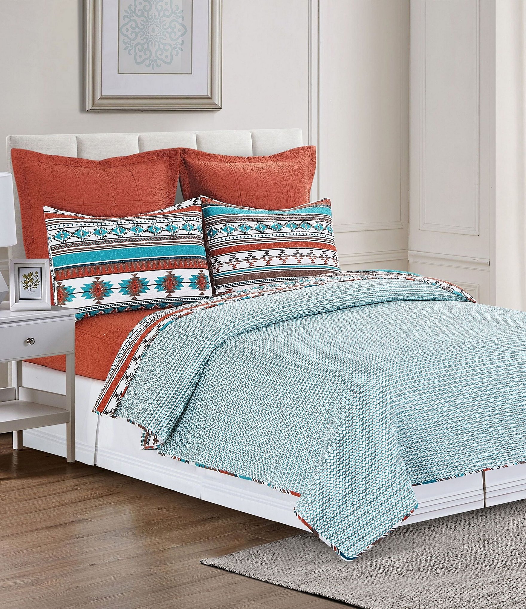 C&F Home Aqua Valley Southwestern Geometric Print Reversible Quilt Mini Set