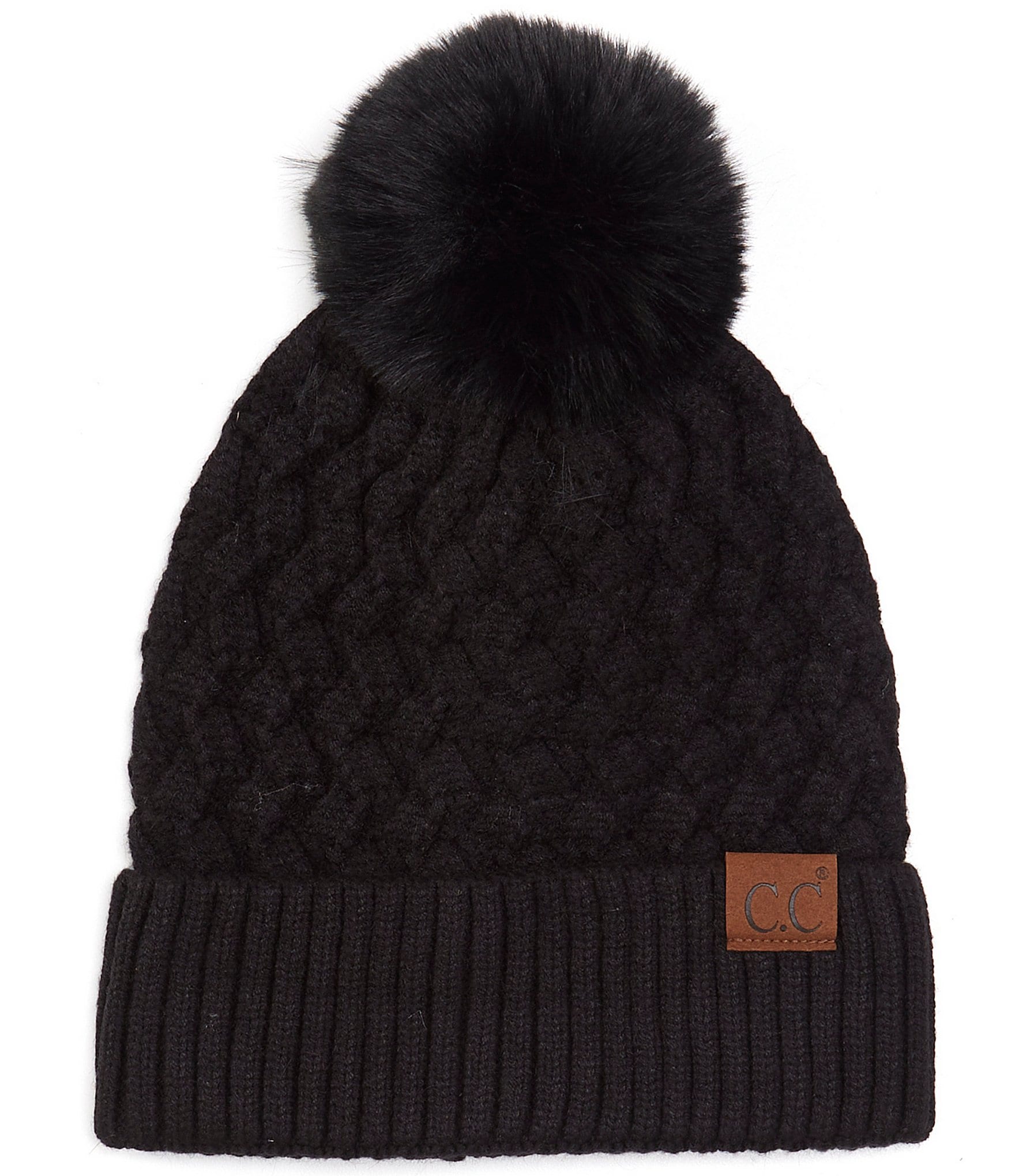 C.C. BEANIES Women's Cable Stitch Cuffed Pom Beanie | Dillard's