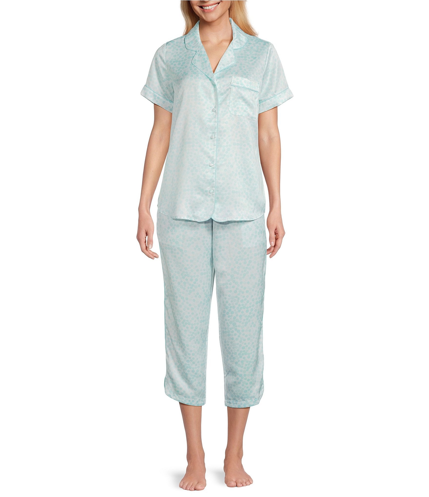 Cabernet Satin Dotted Short Sleeve Notch Collar & Pant Pajama Set
