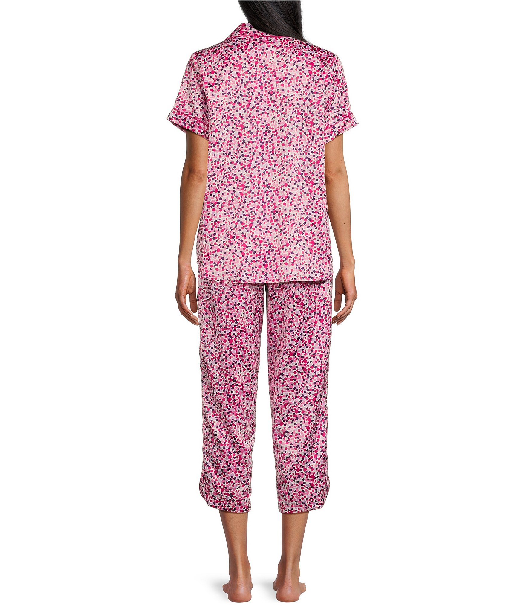 Cabernet Satin Dotted Short Sleeve Notch Collar & Pant Pajama Set