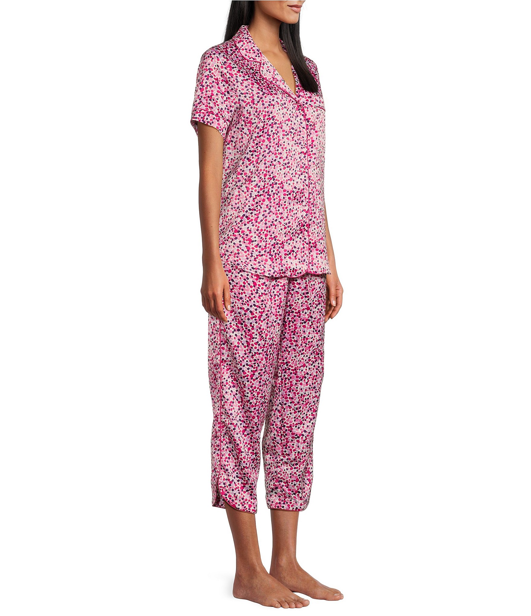 Cabernet Satin Dotted Short Sleeve Notch Collar & Pant Pajama Set