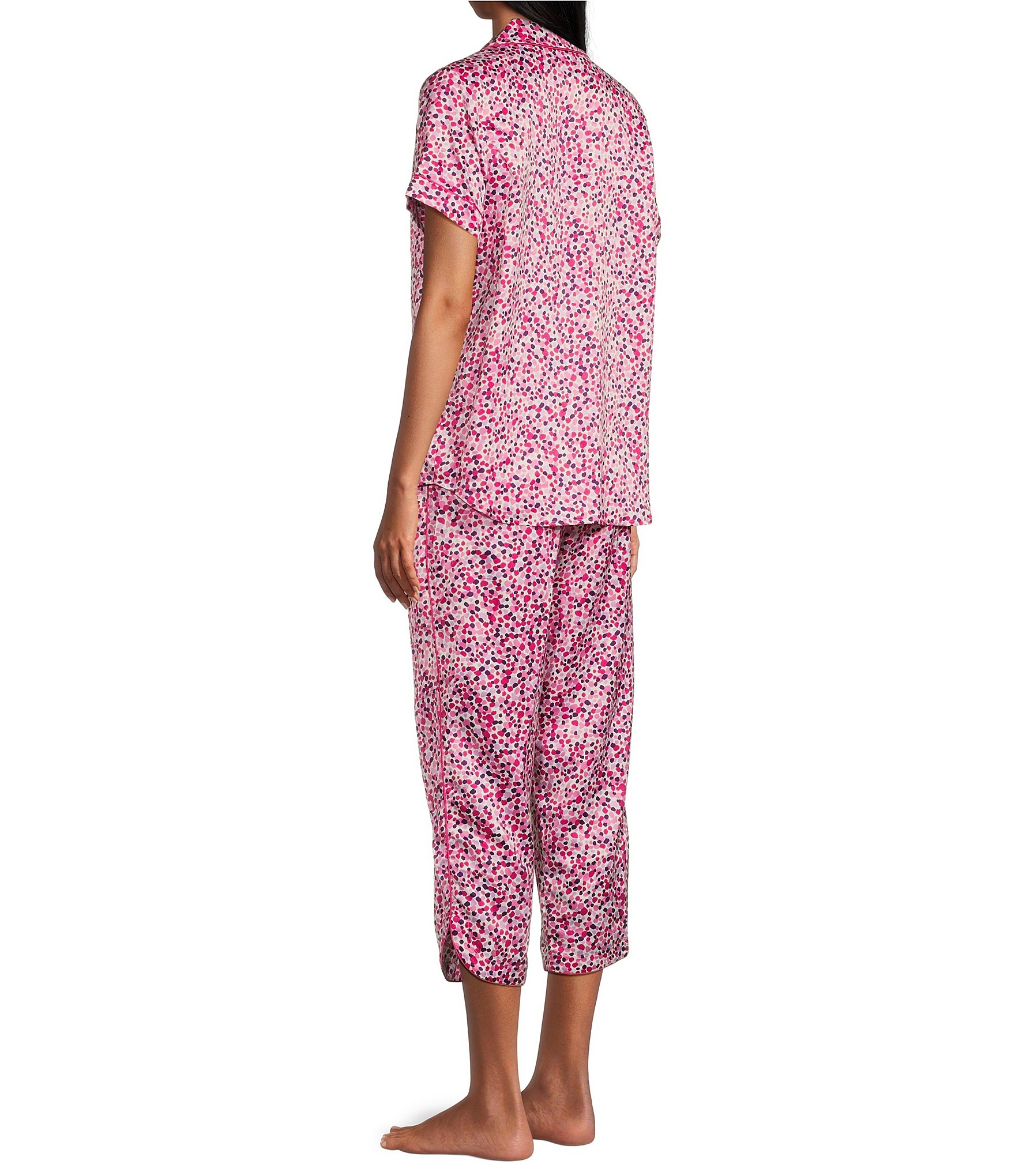 Cabernet Satin Dotted Short Sleeve Notch Collar & Pant Pajama Set