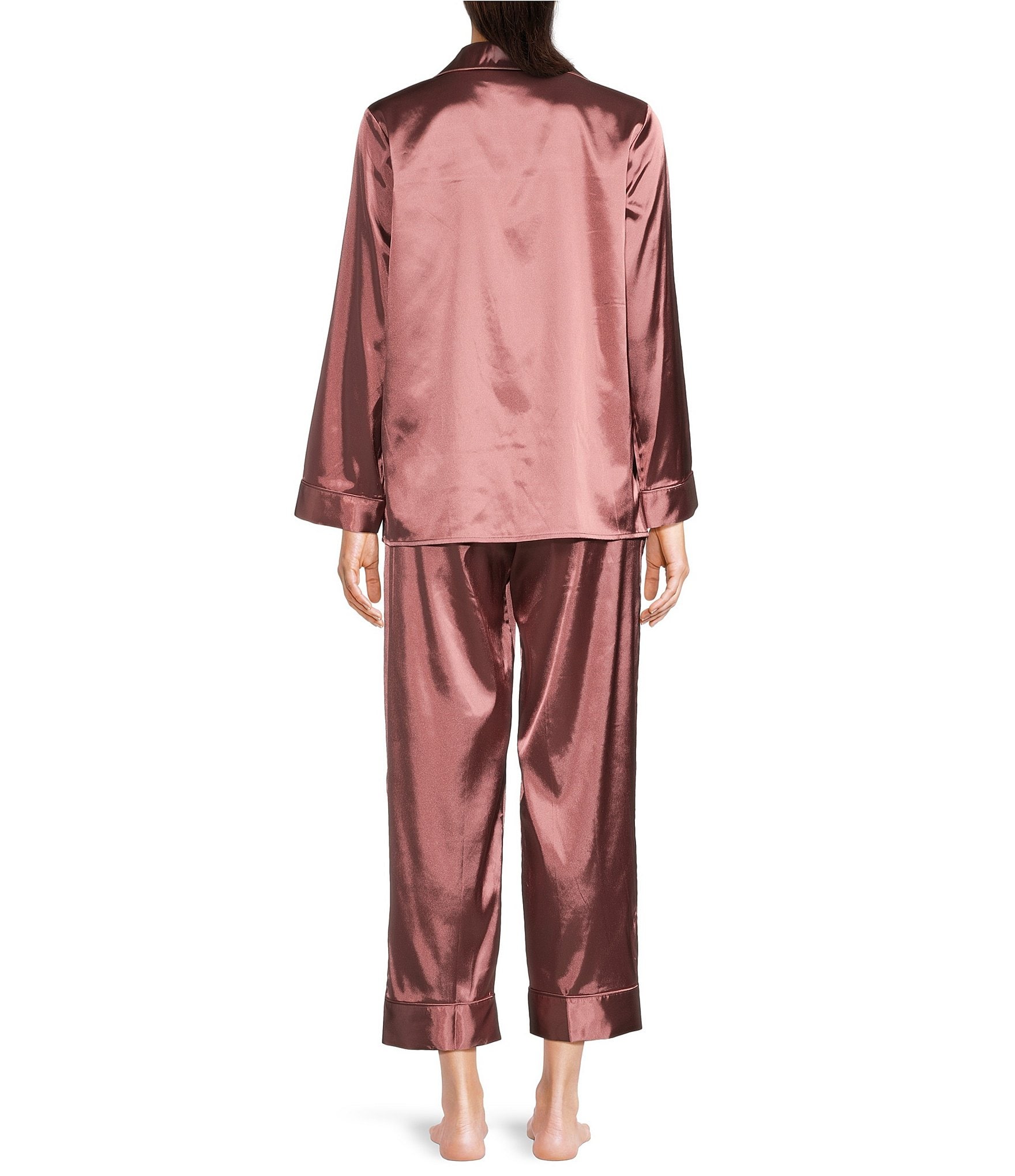 Cabernet Solid Contrast Piping Coordinating Satin Pajama Set