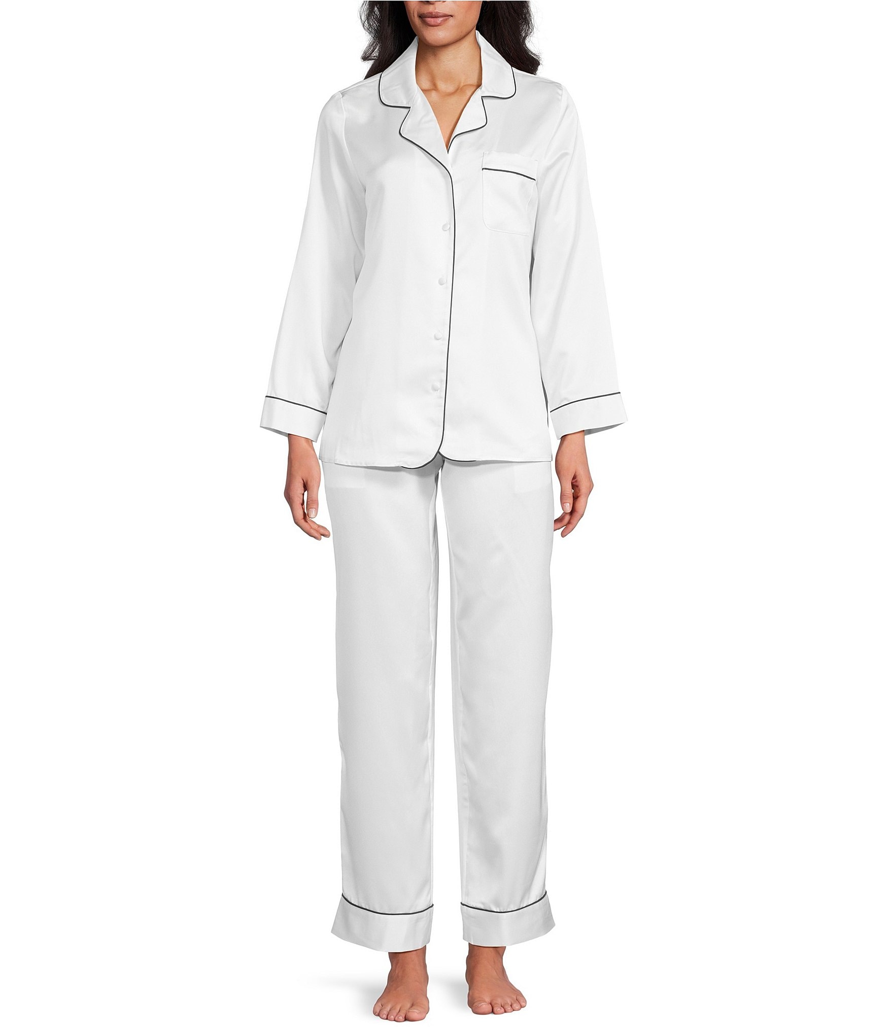 Cabernet Solid Contrast Piping Coordinating Satin Pajama Set