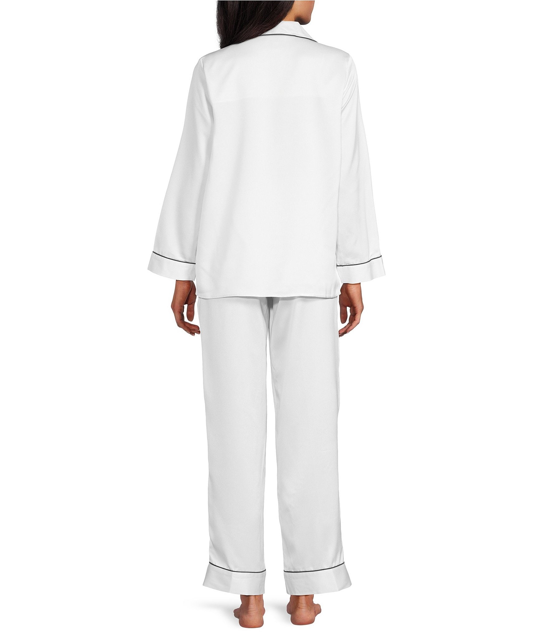 Cabernet Solid Contrast Piping Coordinating Satin Pajama Set