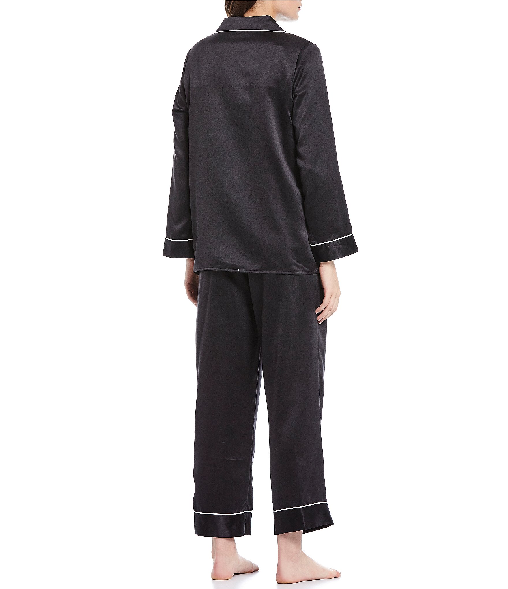 Cabernet Solid Contrast Piping Coordinating Satin Pajama Set